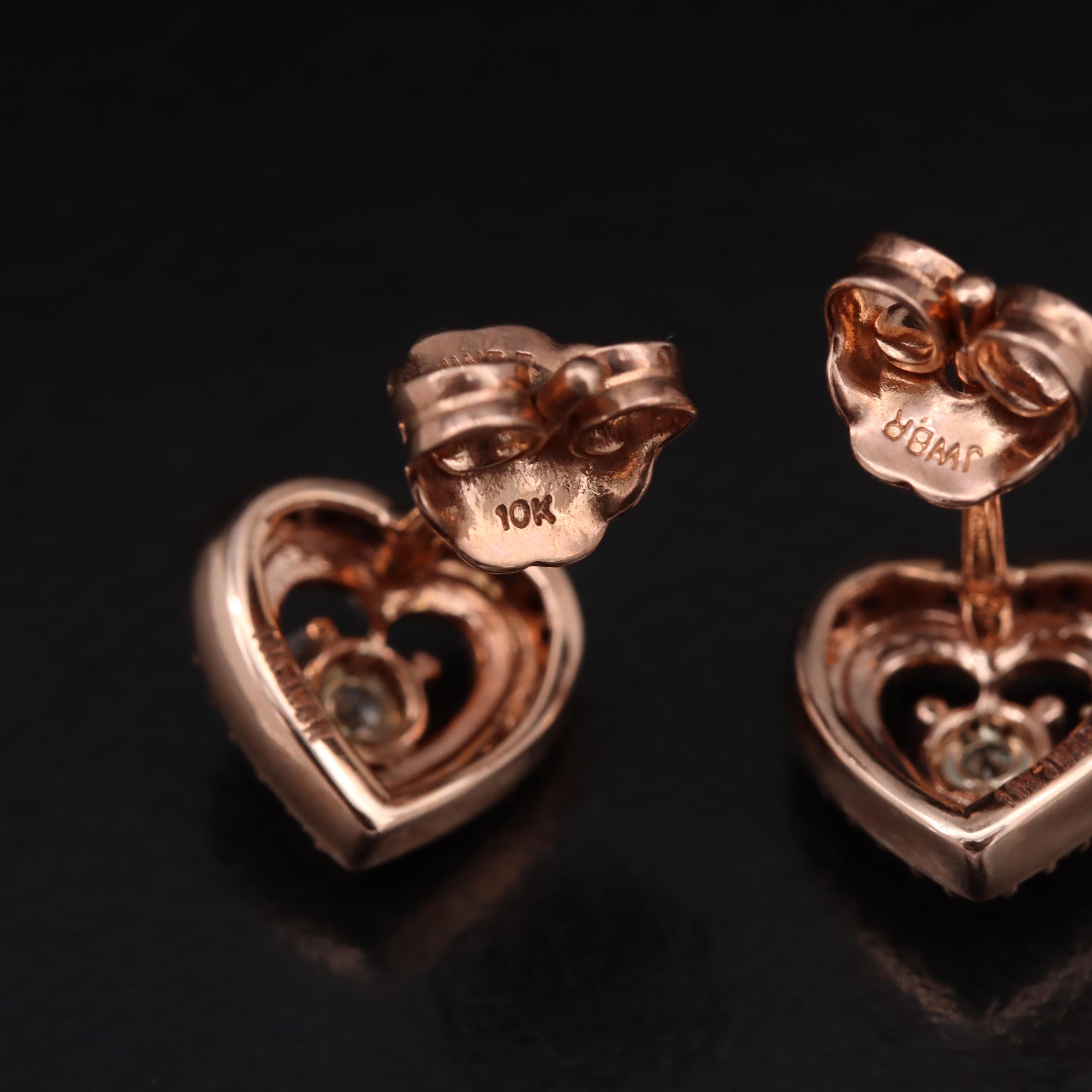 10K Rose Gold 0.17 CTW Diamond Heart Stud Earrings