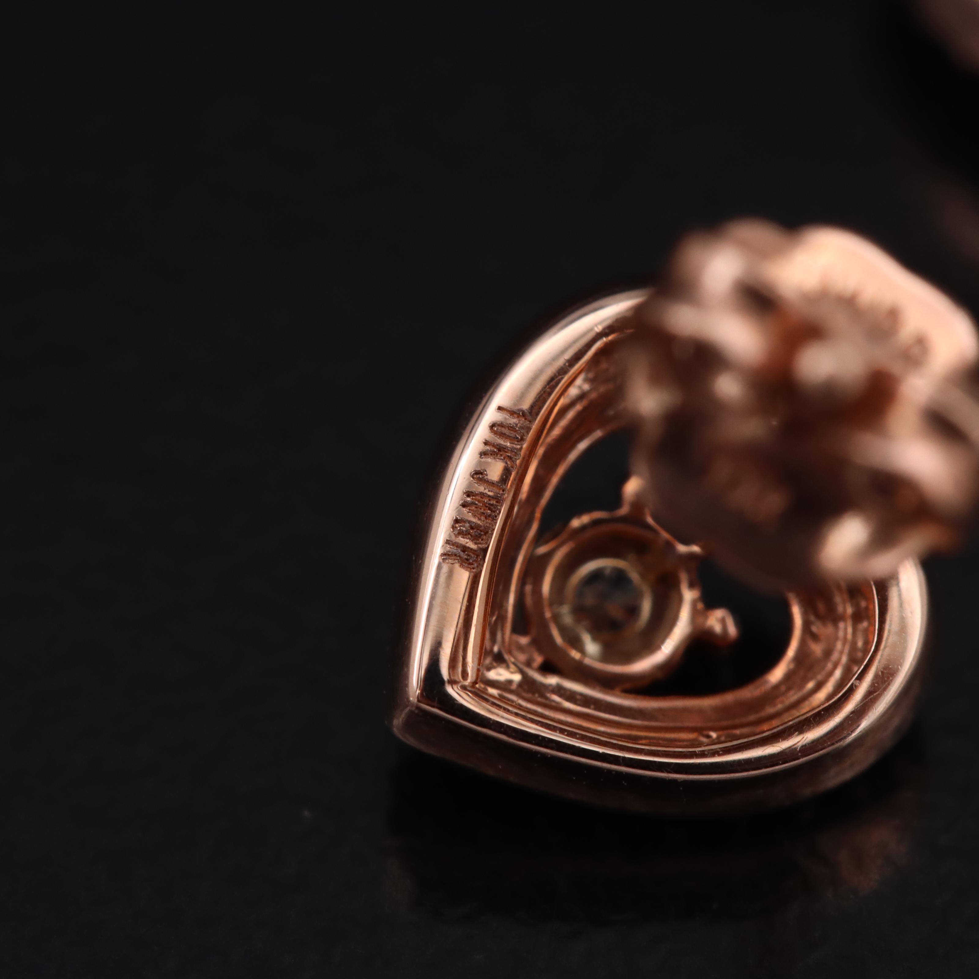 10K Rose Gold 0.17 CTW Diamond Heart Stud Earrings