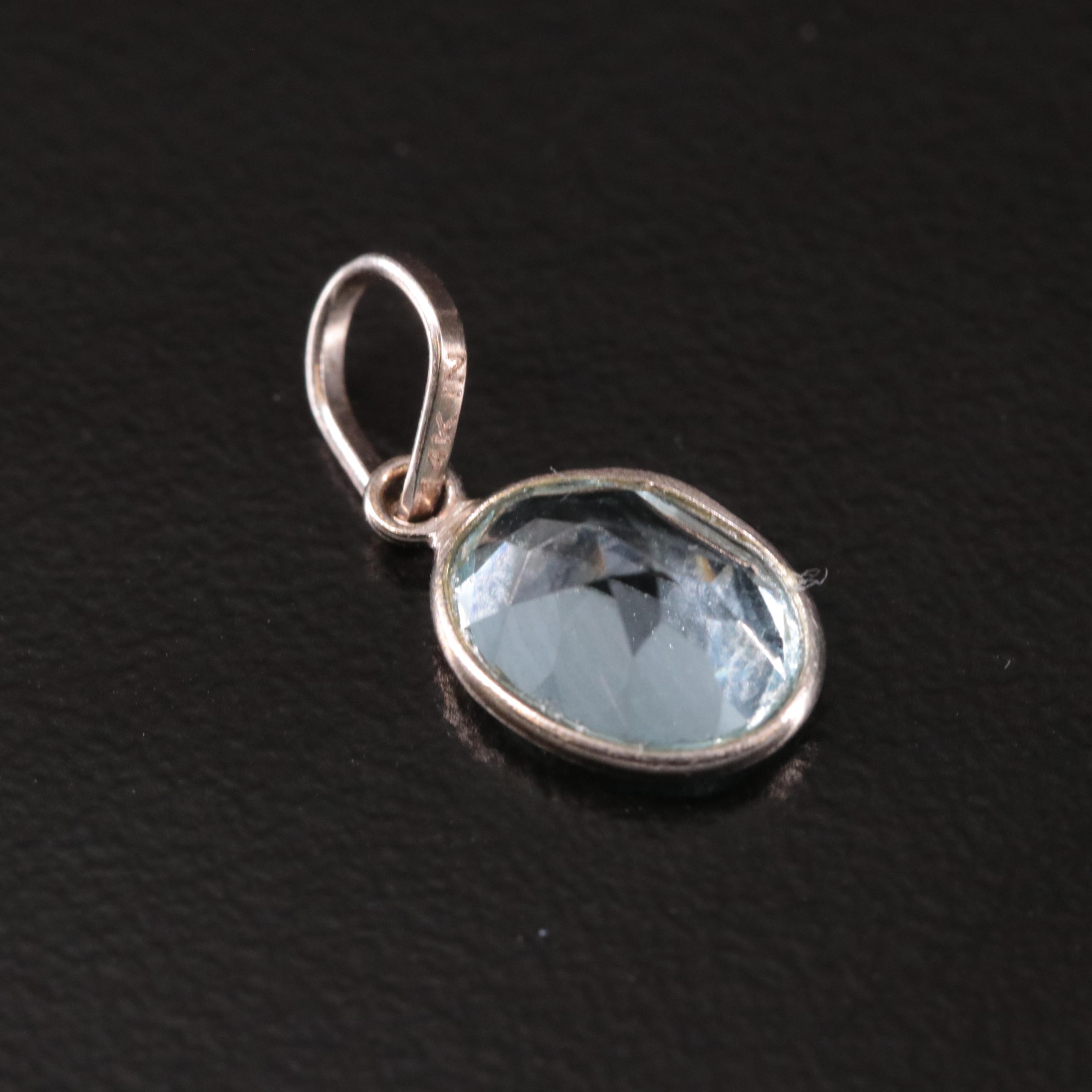 14K Blue Topaz Oval Pendant