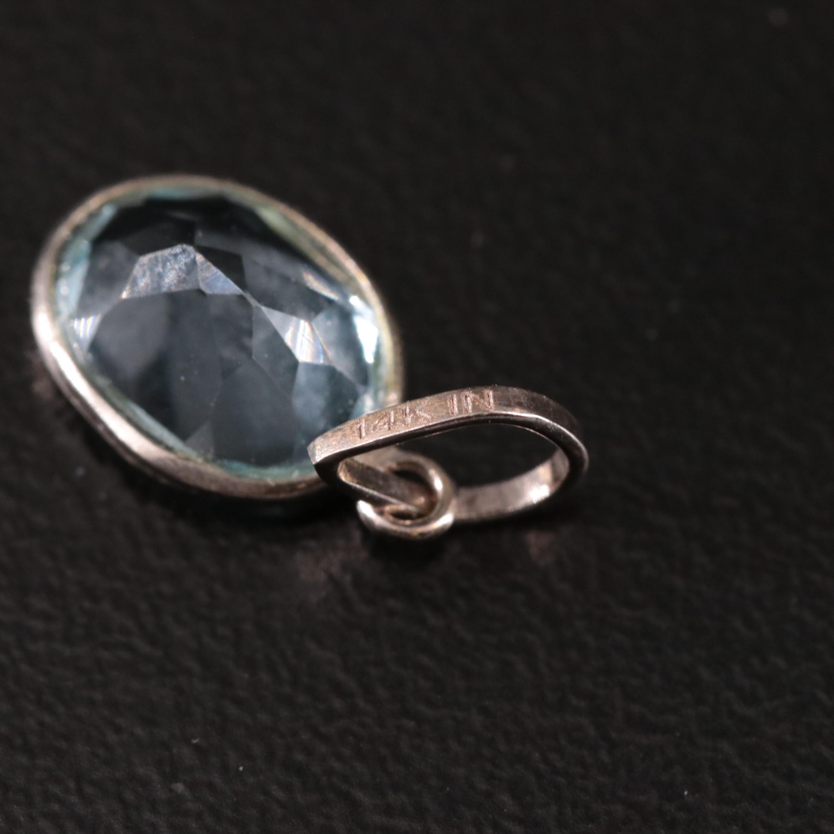 14K Blue Topaz Oval Pendant