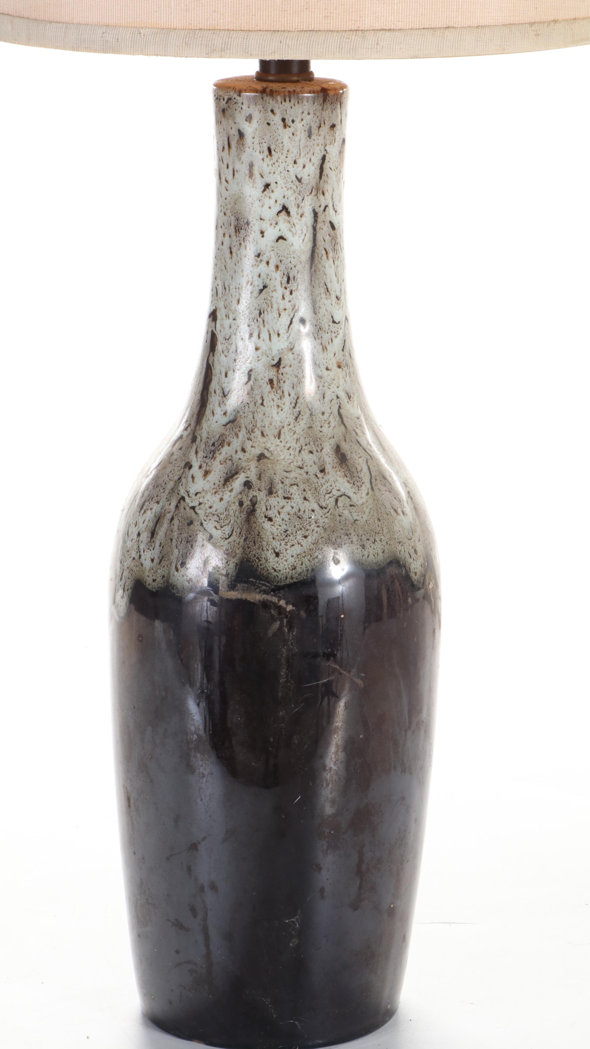 Mid Century Modern Brown Ceramic Drip Glaze Lamp