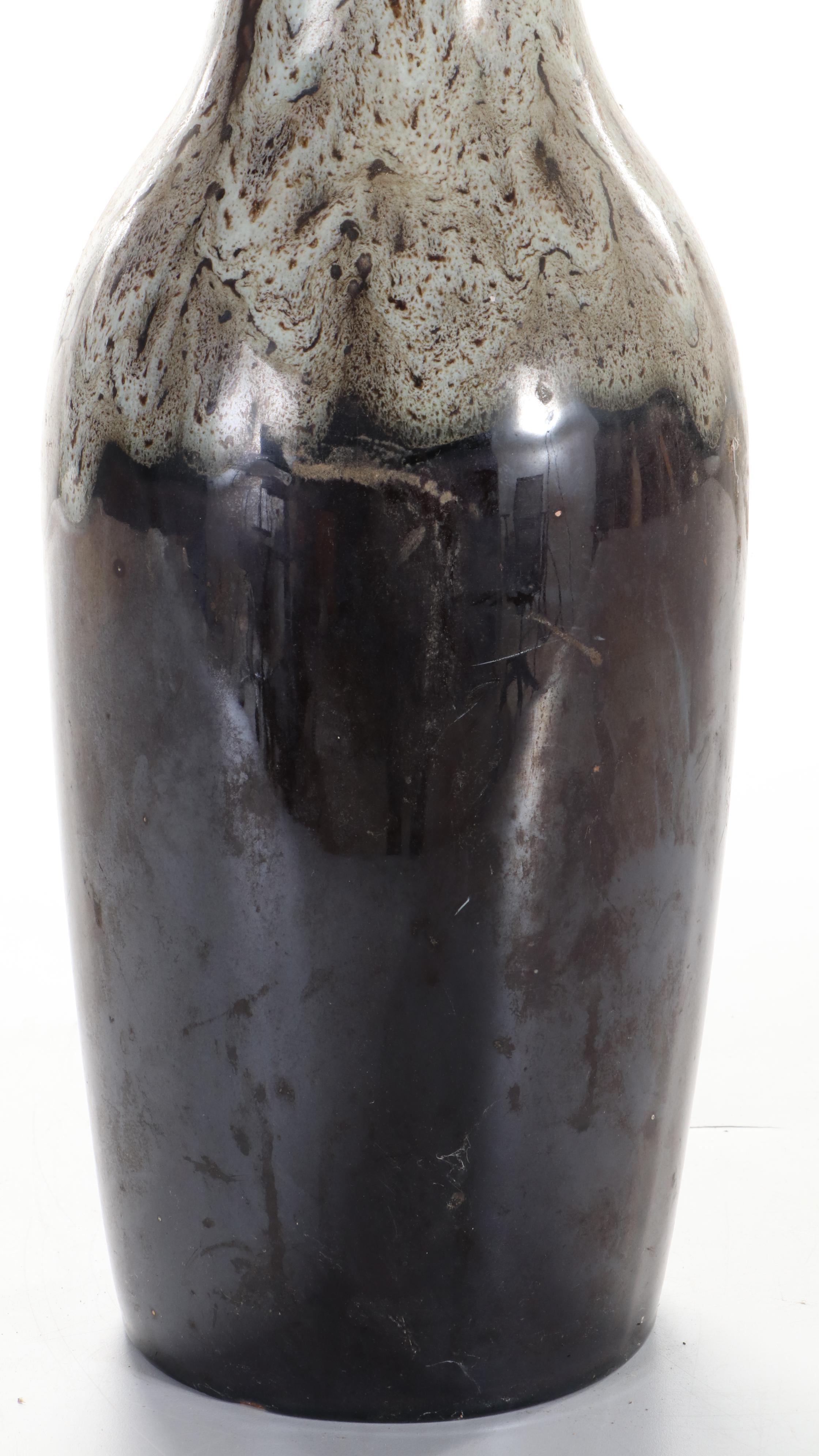 Mid Century Modern Brown Ceramic Drip Glaze Lamp