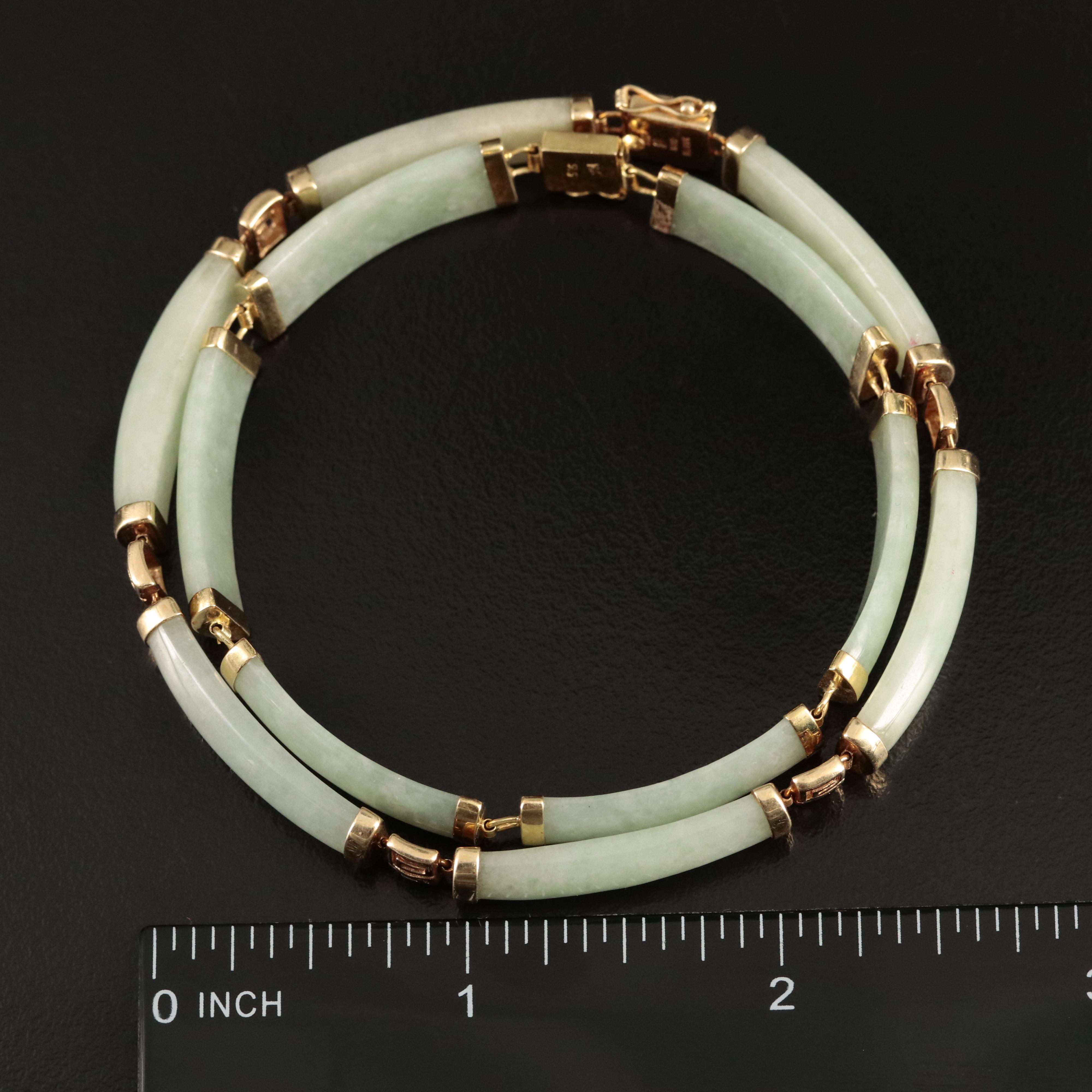 14K Curved Bar Nephrite and Jadeite Bracelets