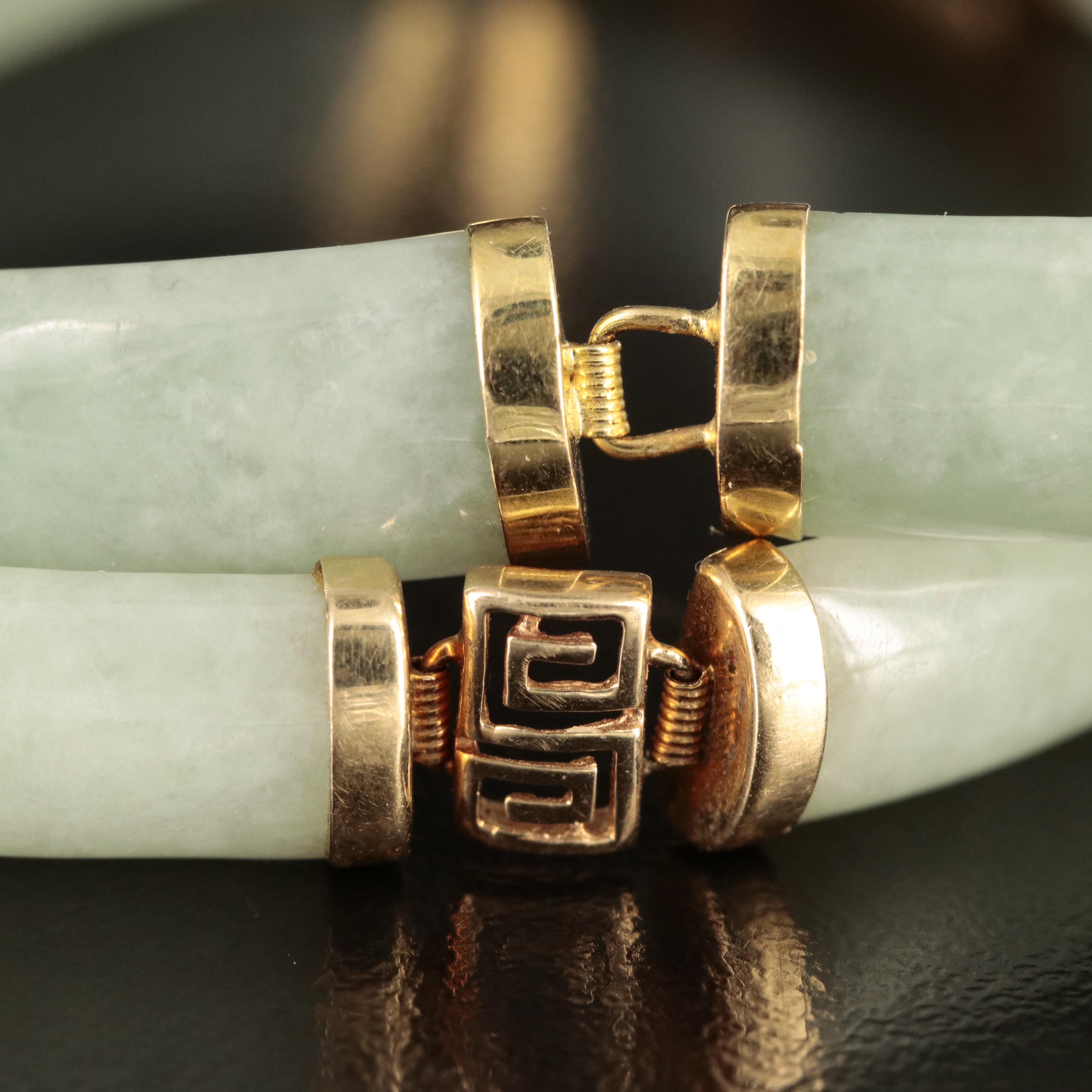 14K Curved Bar Nephrite and Jadeite Bracelets