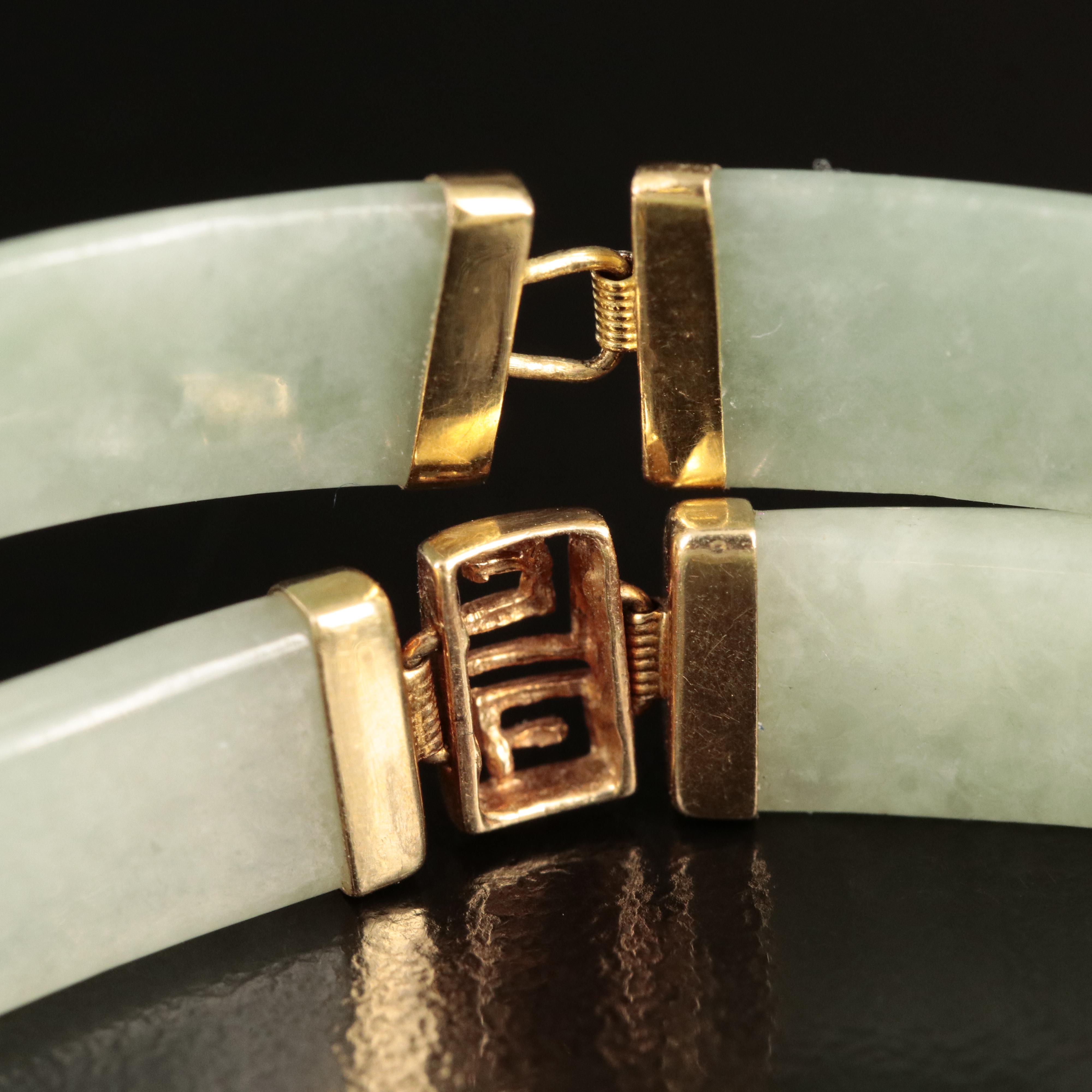14K Curved Bar Nephrite and Jadeite Bracelets