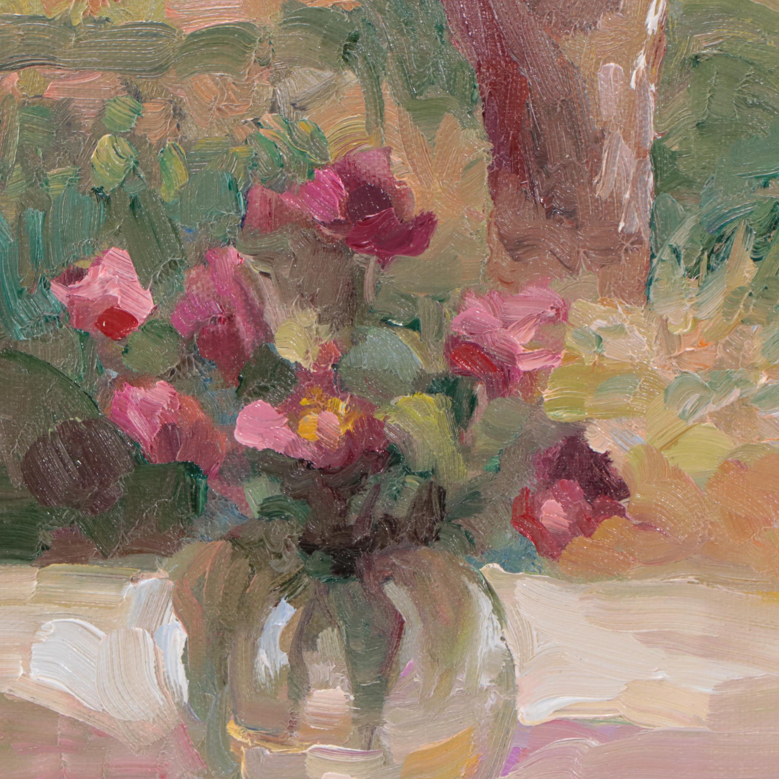 Sally Rosenbaum Floral Still Life Oil Painting, 21st Century
