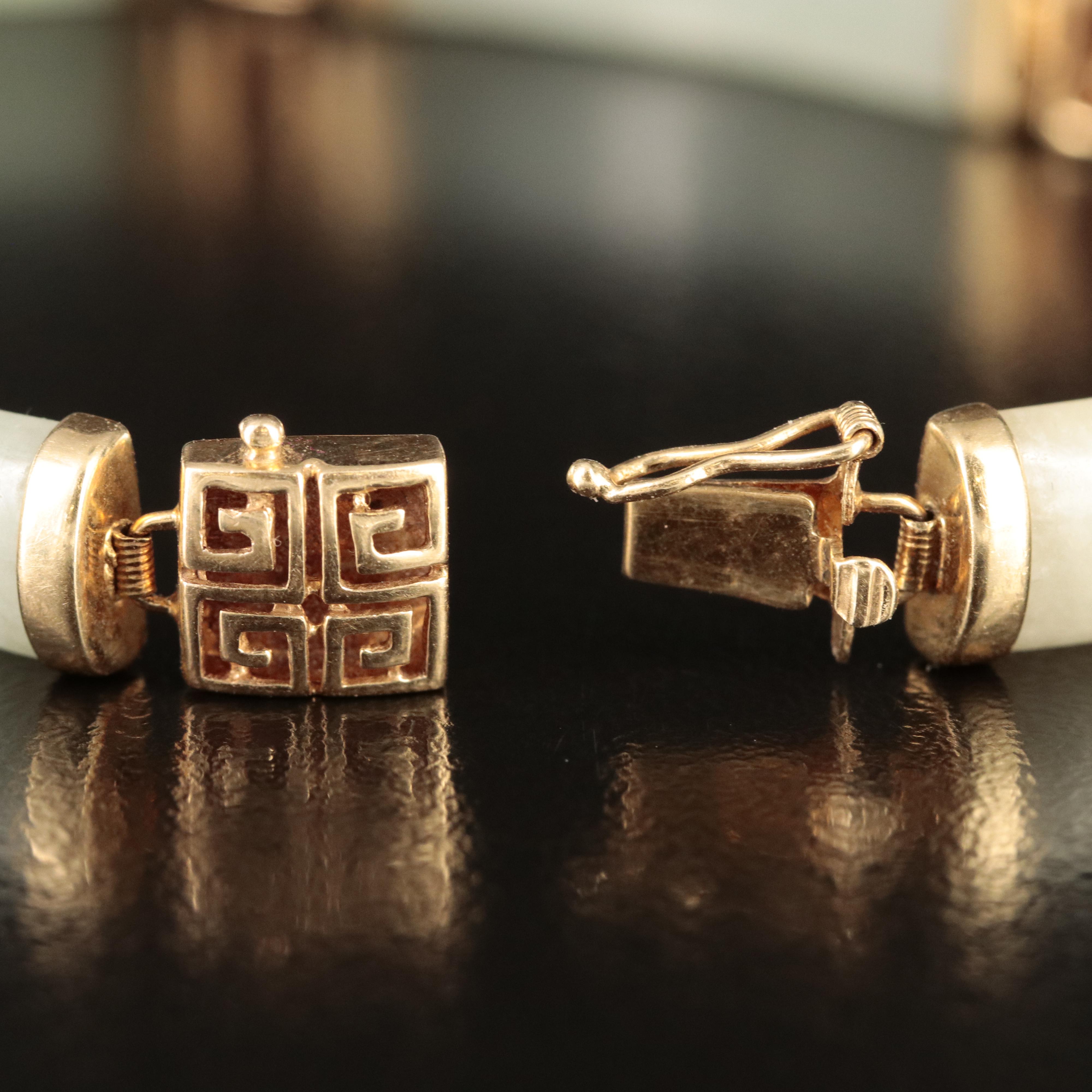 14K Curved Bar Nephrite and Jadeite Bracelets