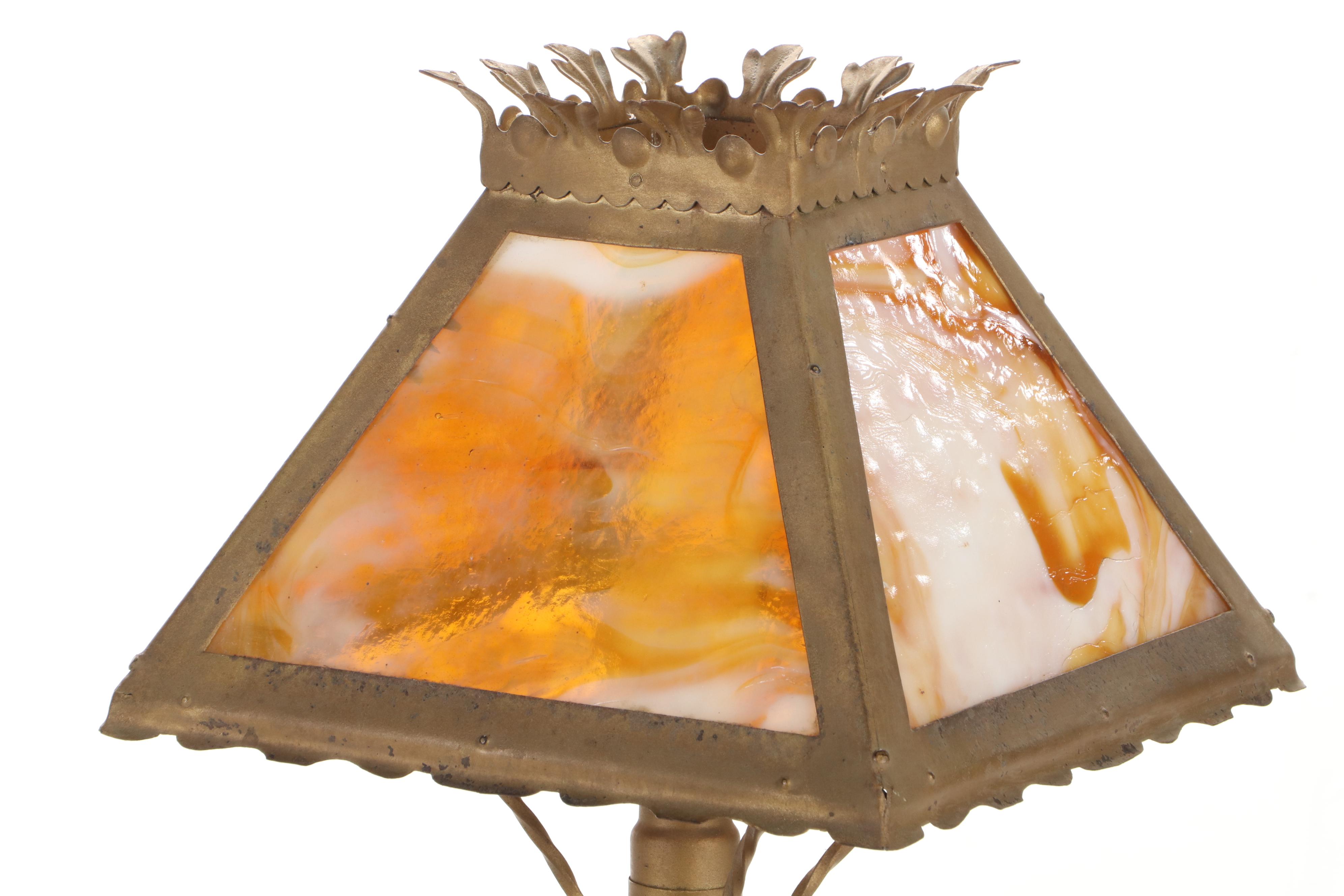 Slag Glass Shade Mediterranean Revival Table Lamp