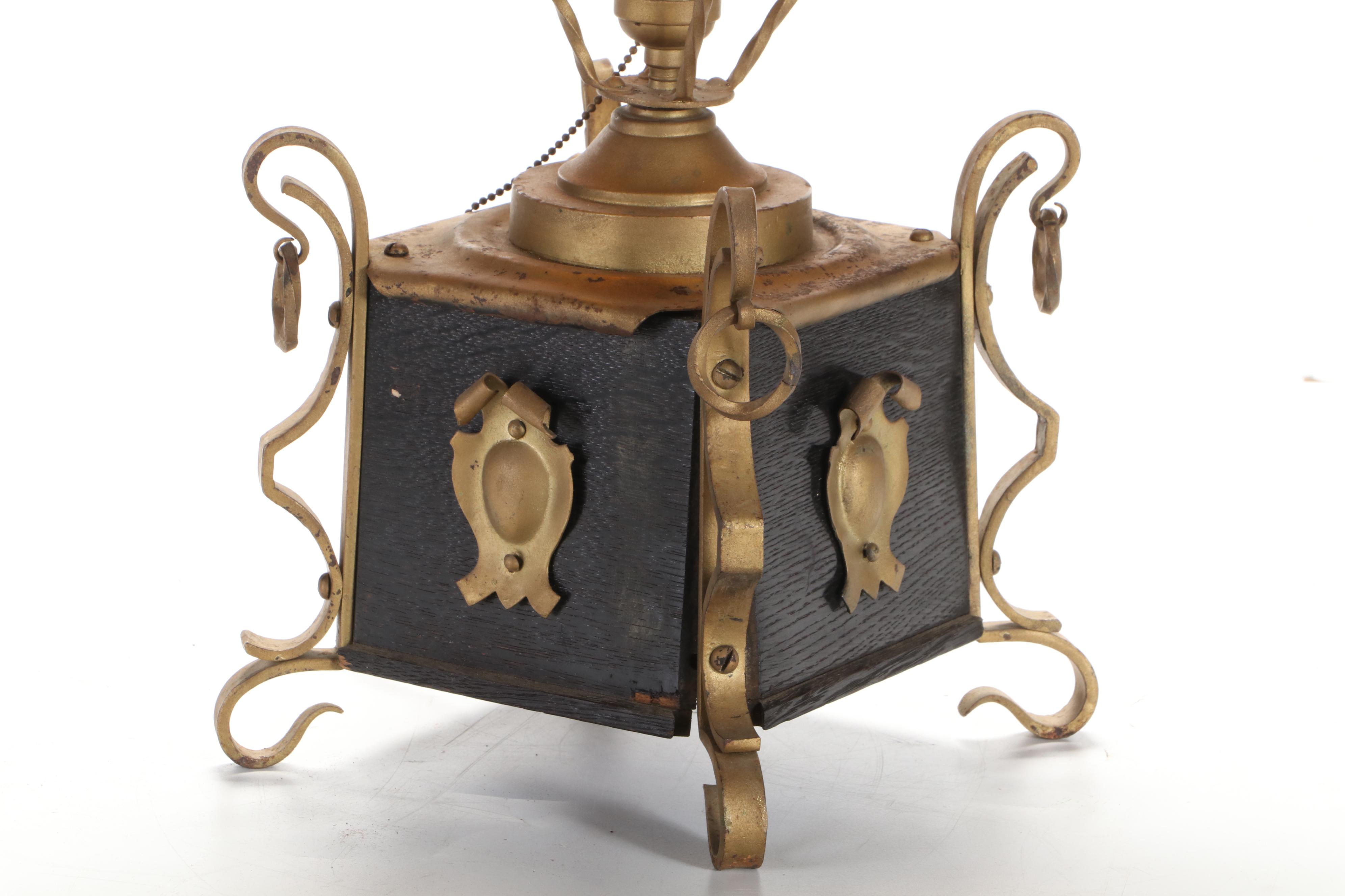 Slag Glass Shade Mediterranean Revival Table Lamp