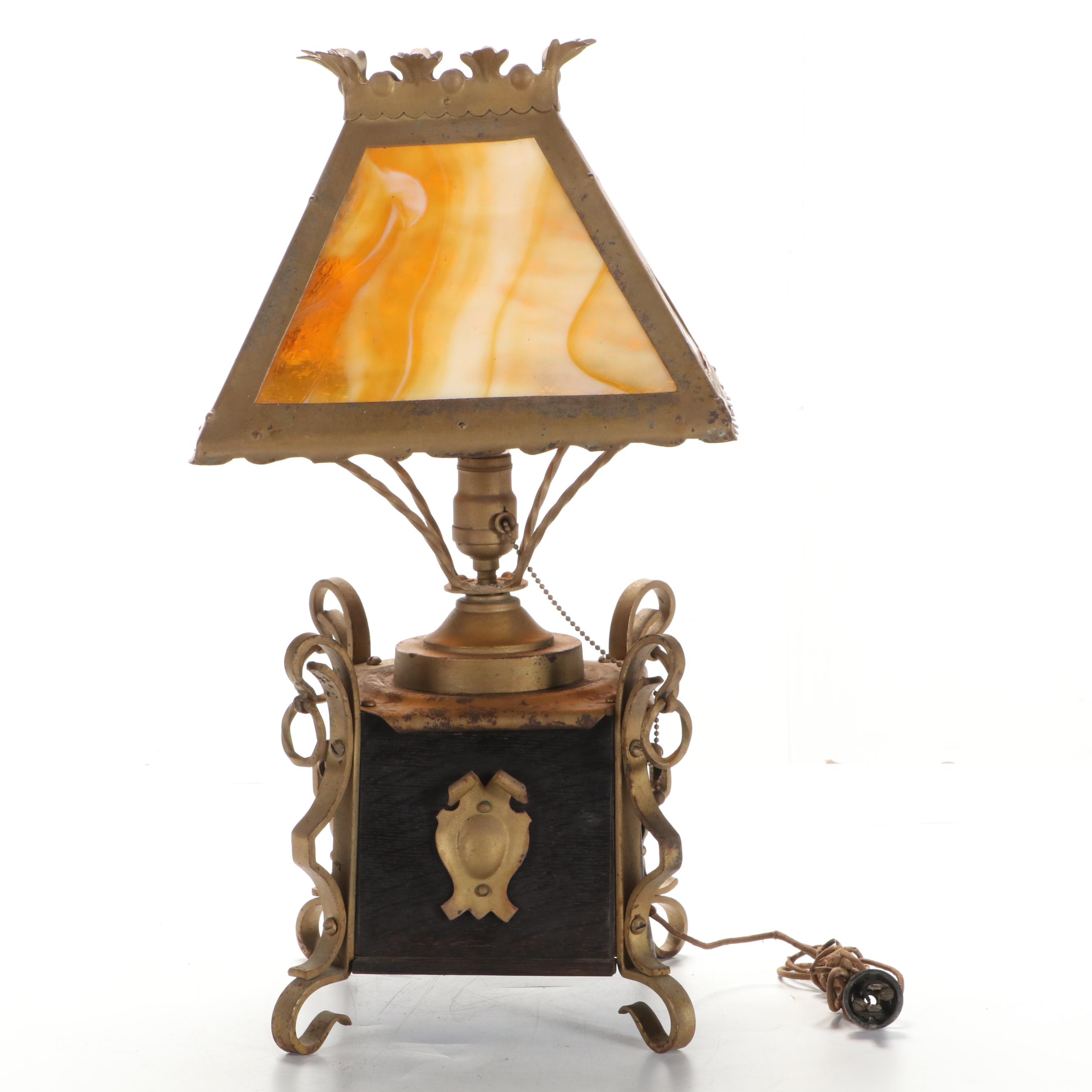 Slag Glass Shade Mediterranean Revival Table Lamp