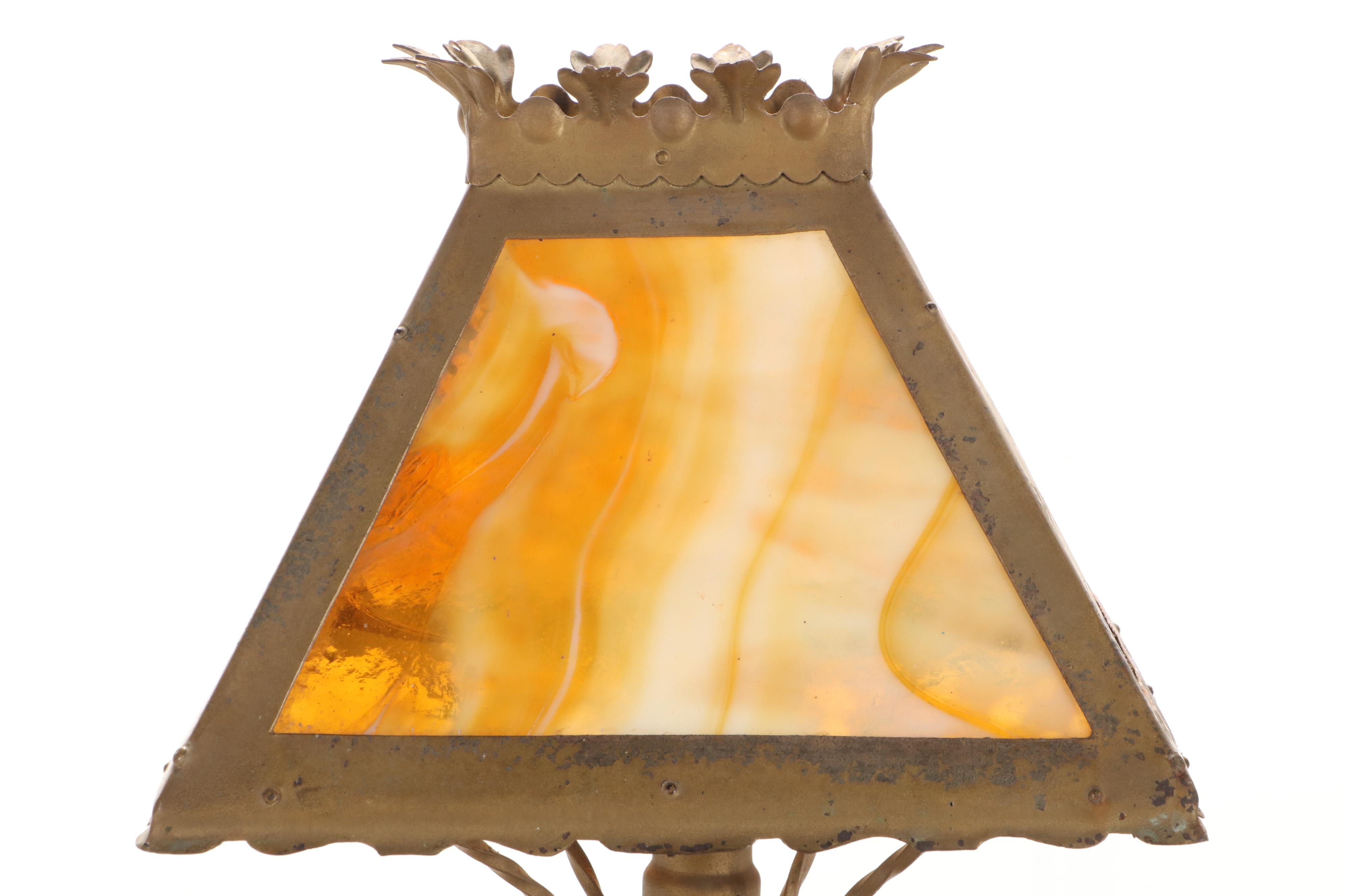 Slag Glass Shade Mediterranean Revival Table Lamp