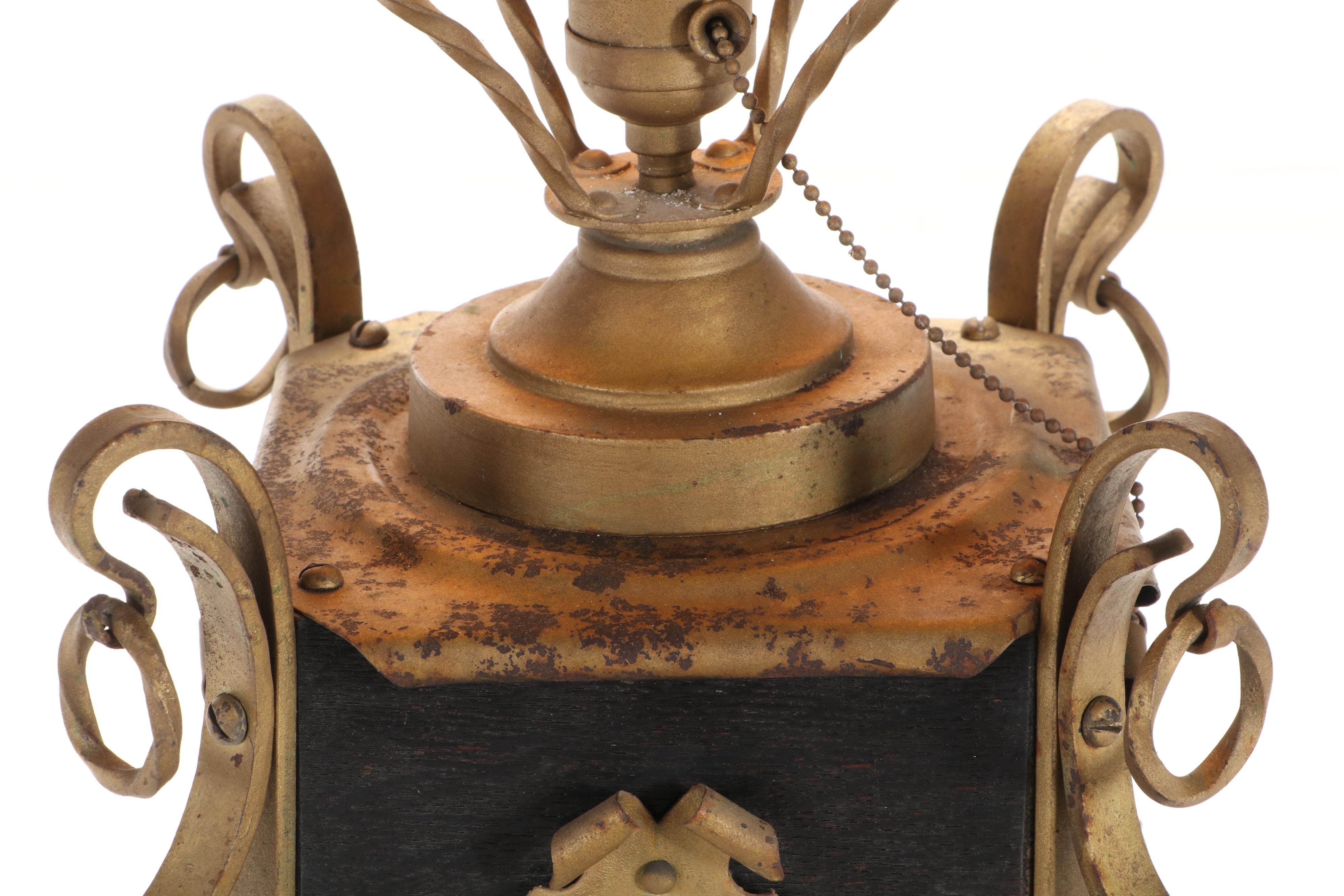 Slag Glass Shade Mediterranean Revival Table Lamp