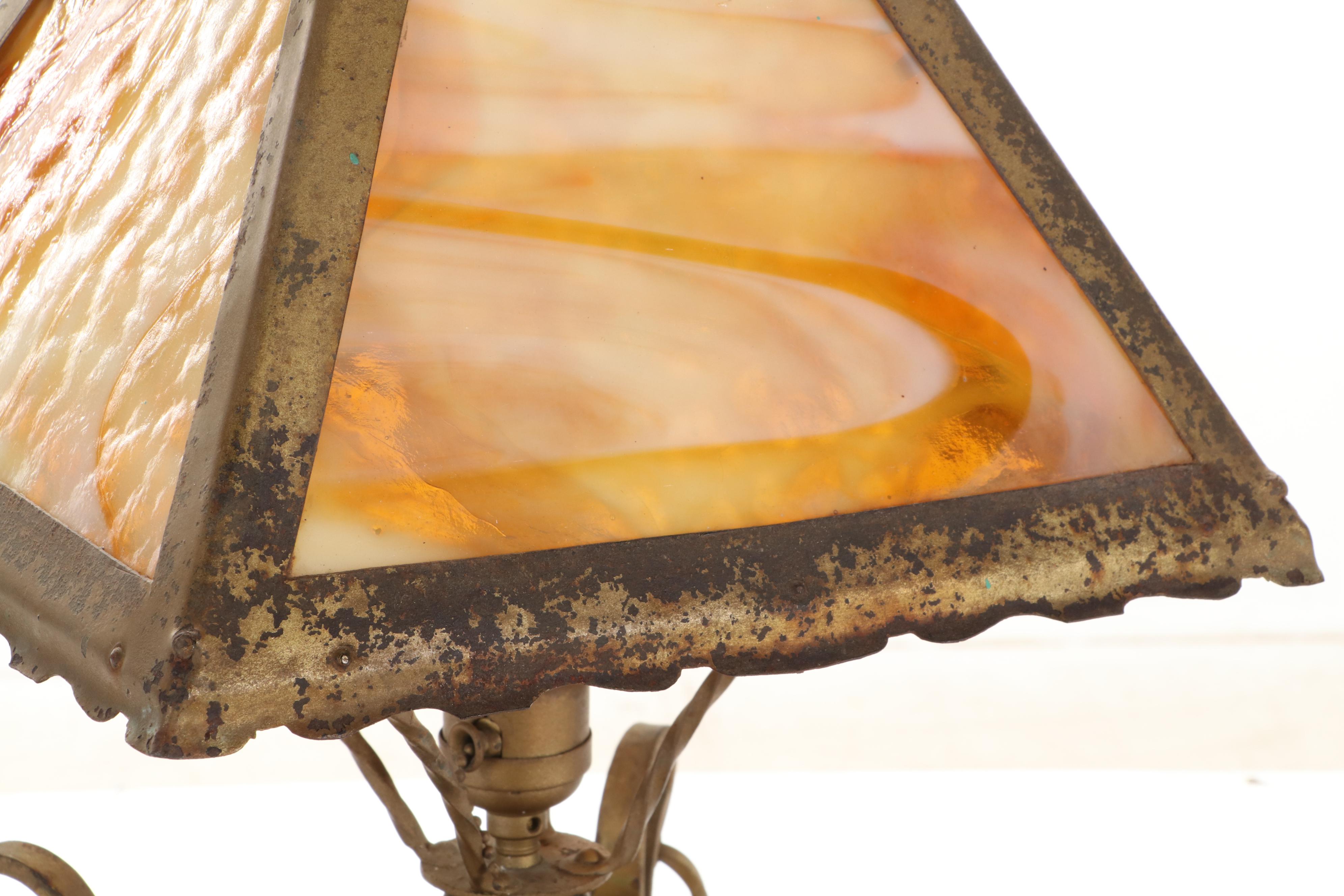 Slag Glass Shade Mediterranean Revival Table Lamp