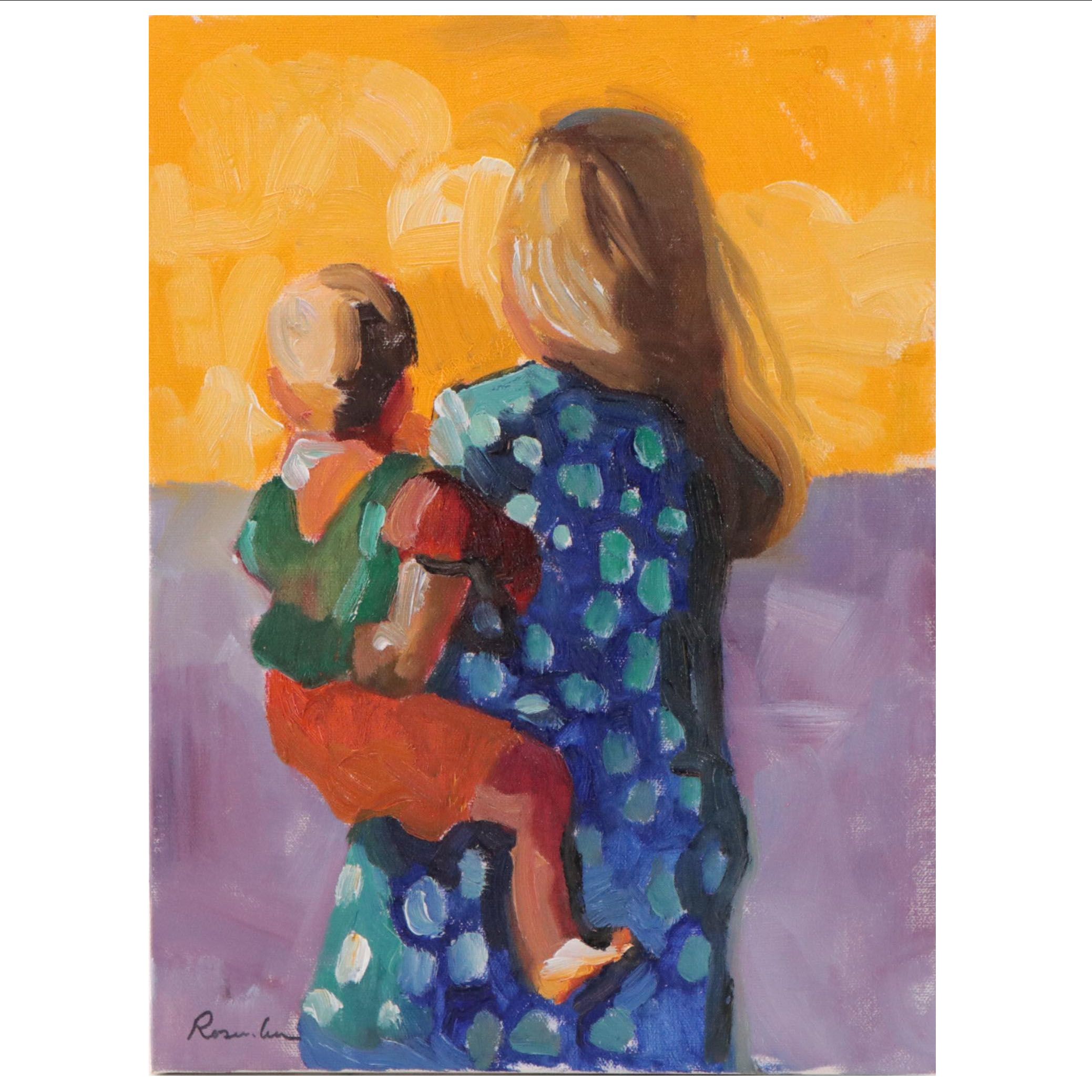 Sally Rosenbaum Oil Painting of Mother and Child, 21st Century