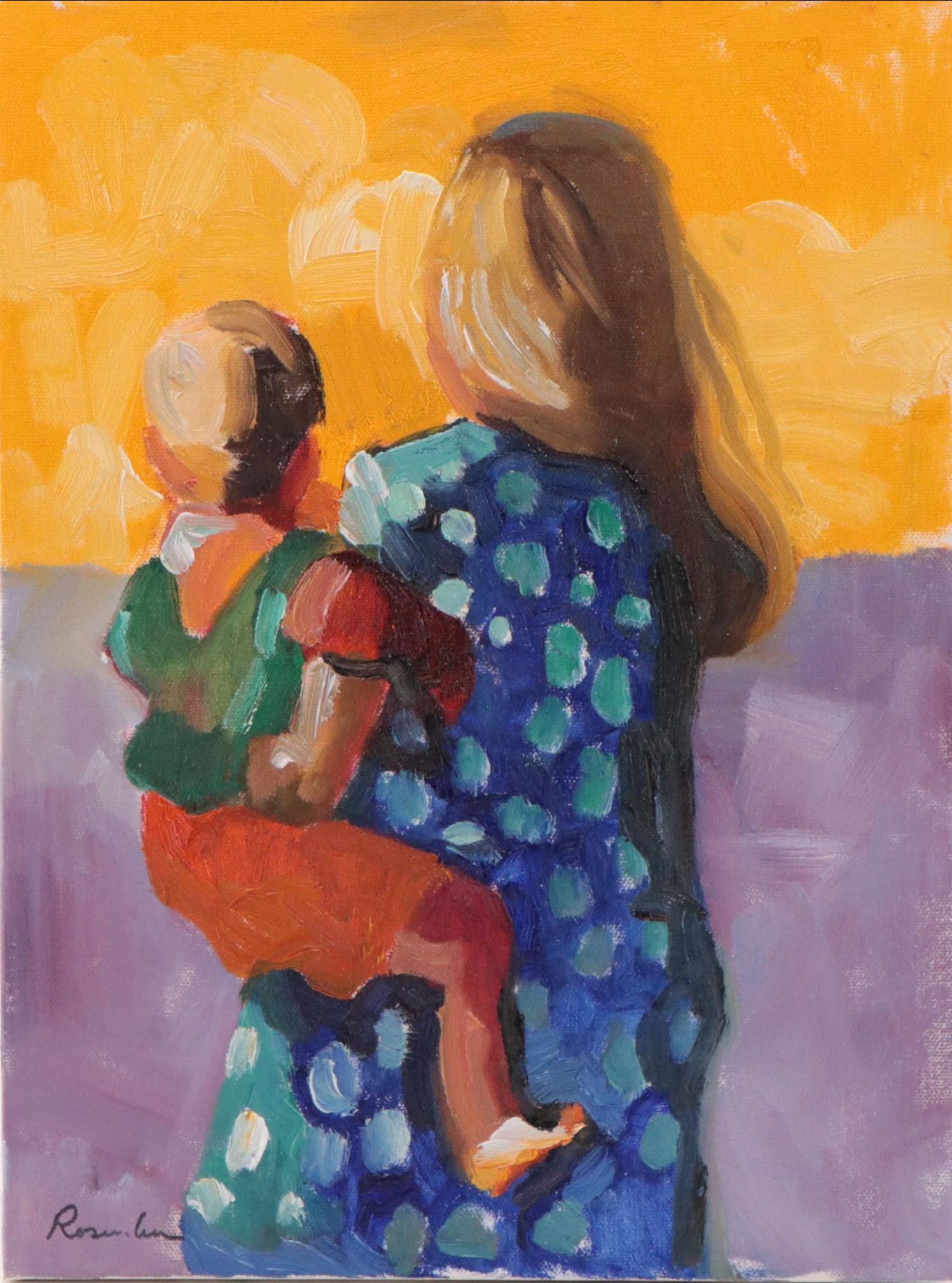 Sally Rosenbaum Oil Painting of Mother and Child, 21st Century