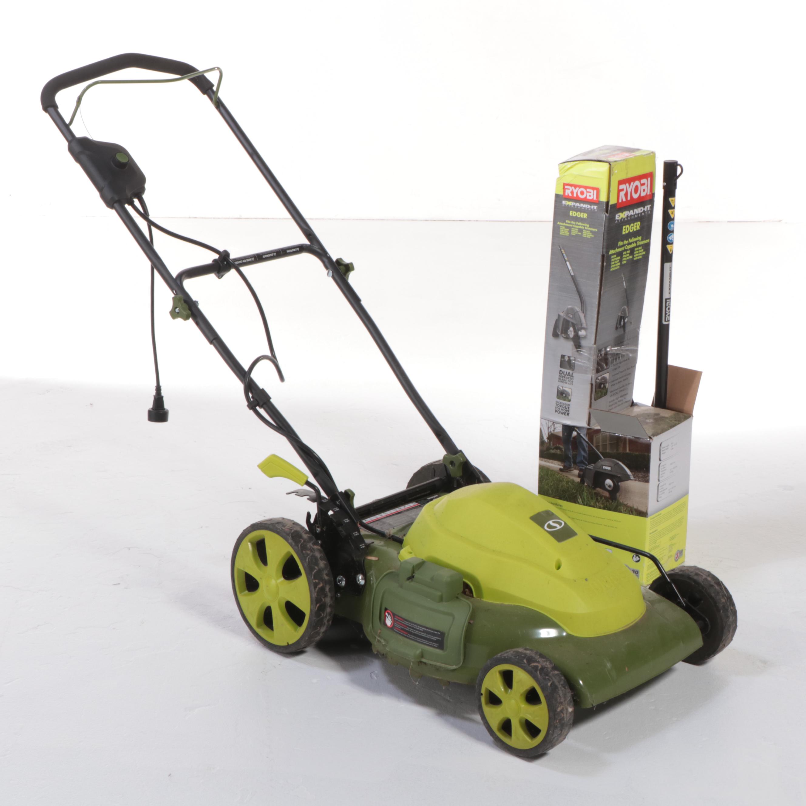 Sun Joe "MJ408E" Electric Lawn Mower Plus Ryobi "RYEDG12VNM" Edger Attachment
