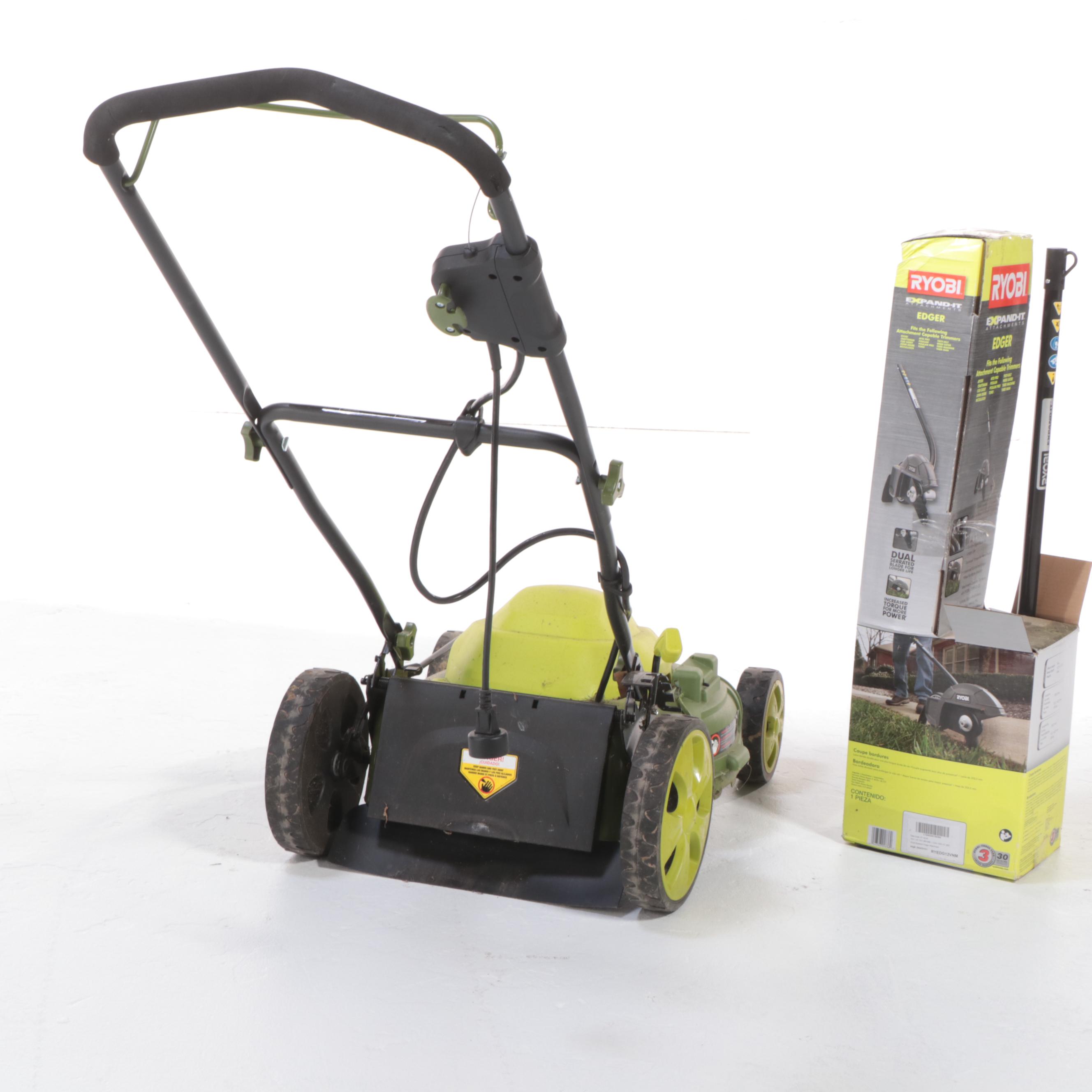Sun Joe "MJ408E" Electric Lawn Mower Plus Ryobi "RYEDG12VNM" Edger Attachment