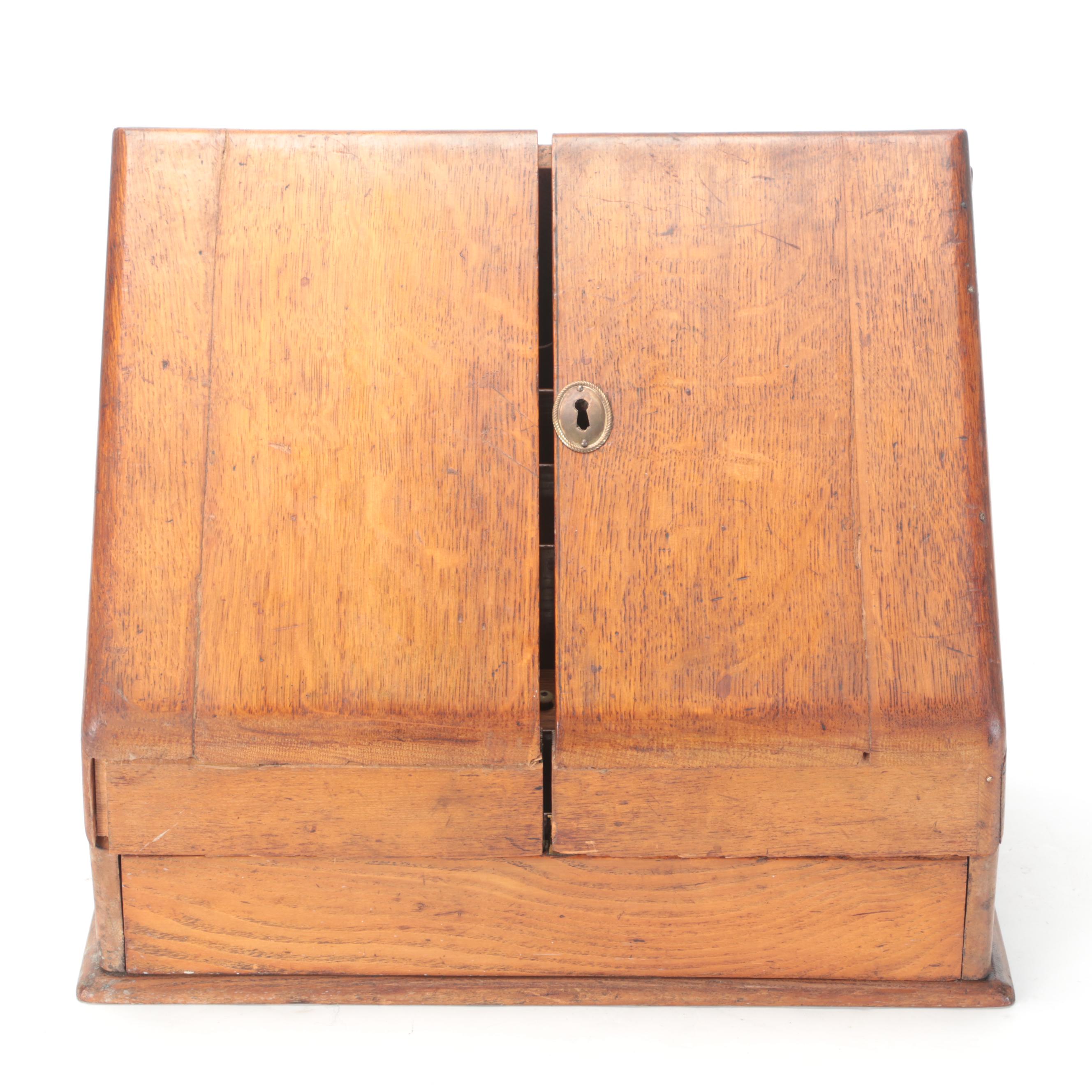 Wooden Desk Top Letter Box with Drawer, Early to Mid-20th Century