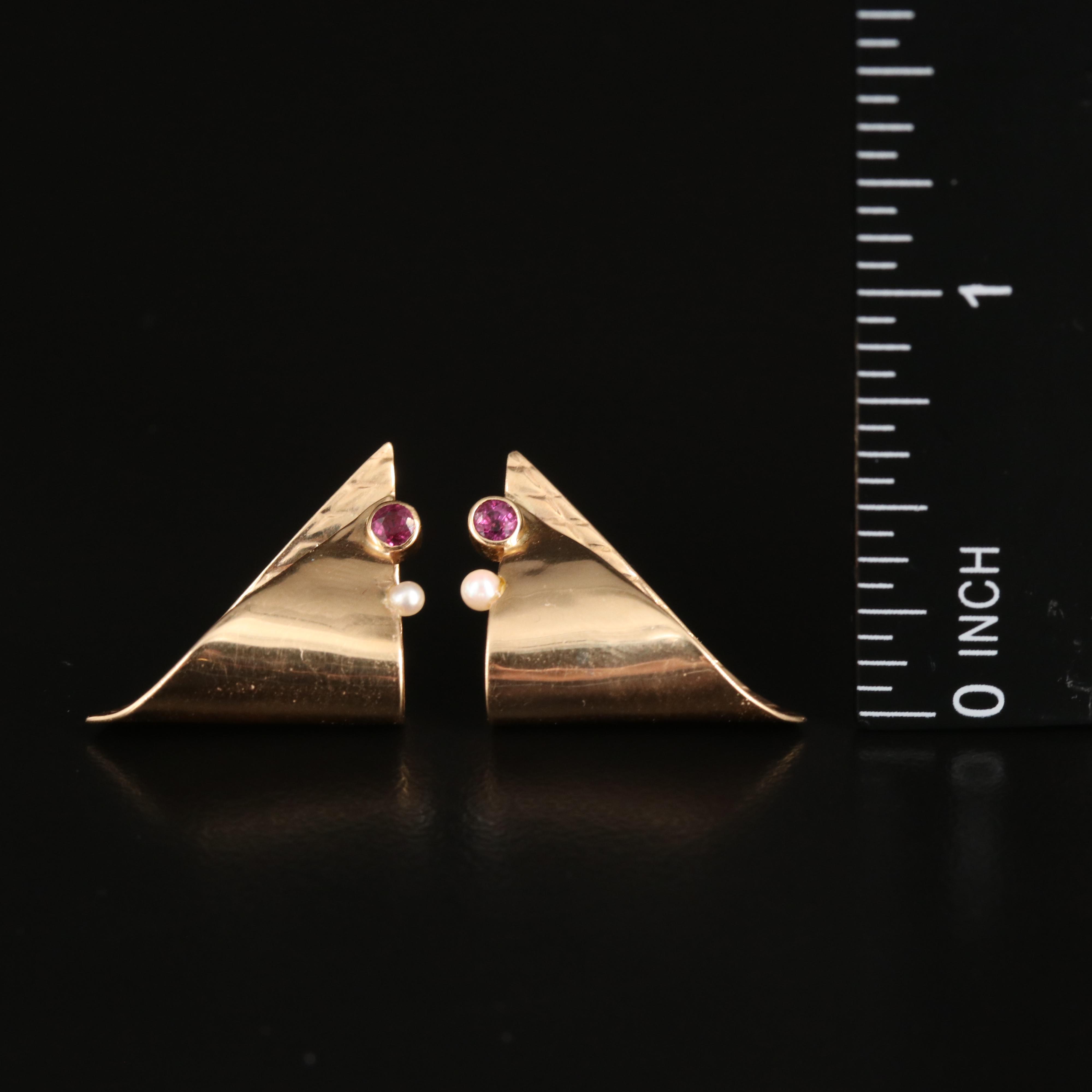 14K Ruby and Seed Pearl Earrings