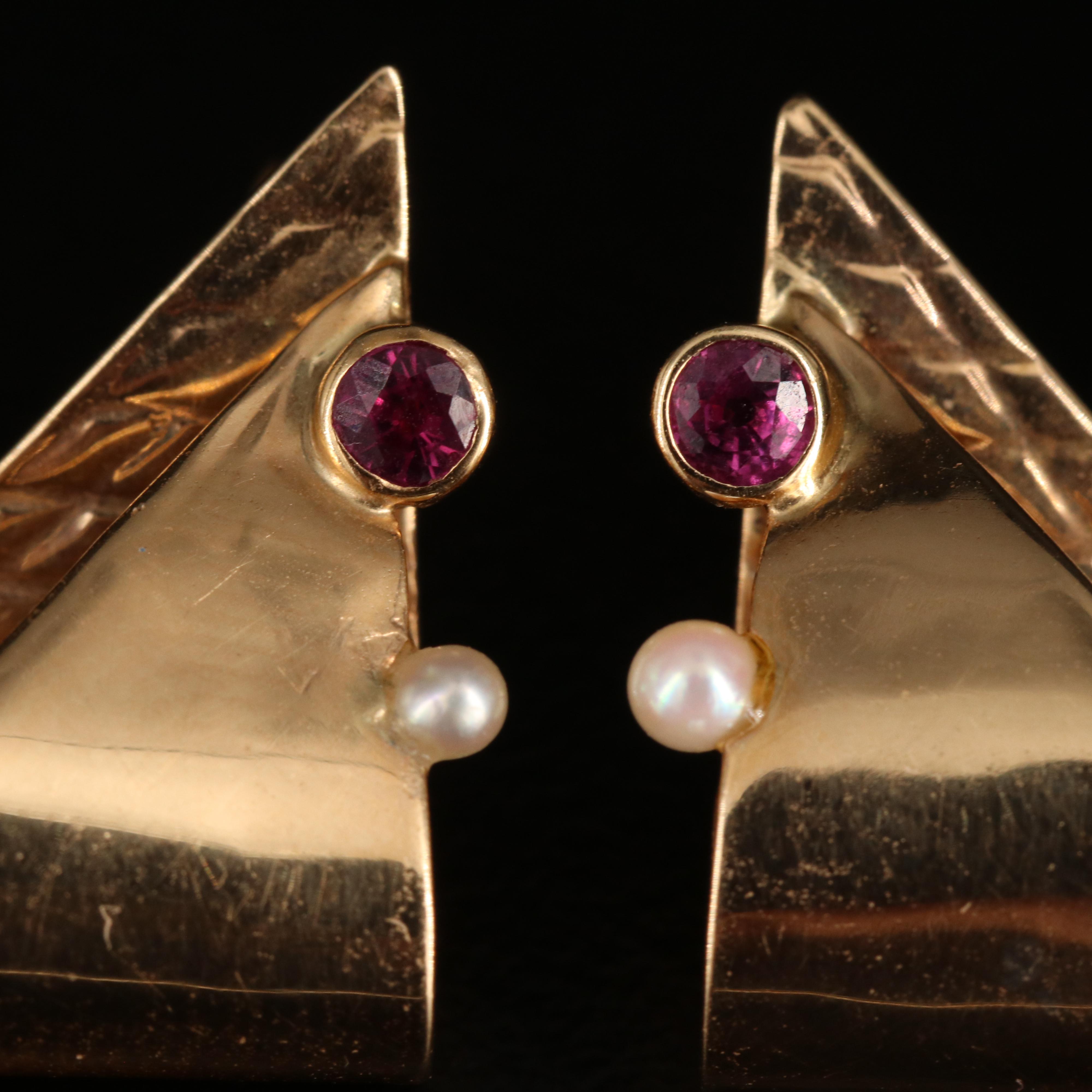 14K Ruby and Seed Pearl Earrings