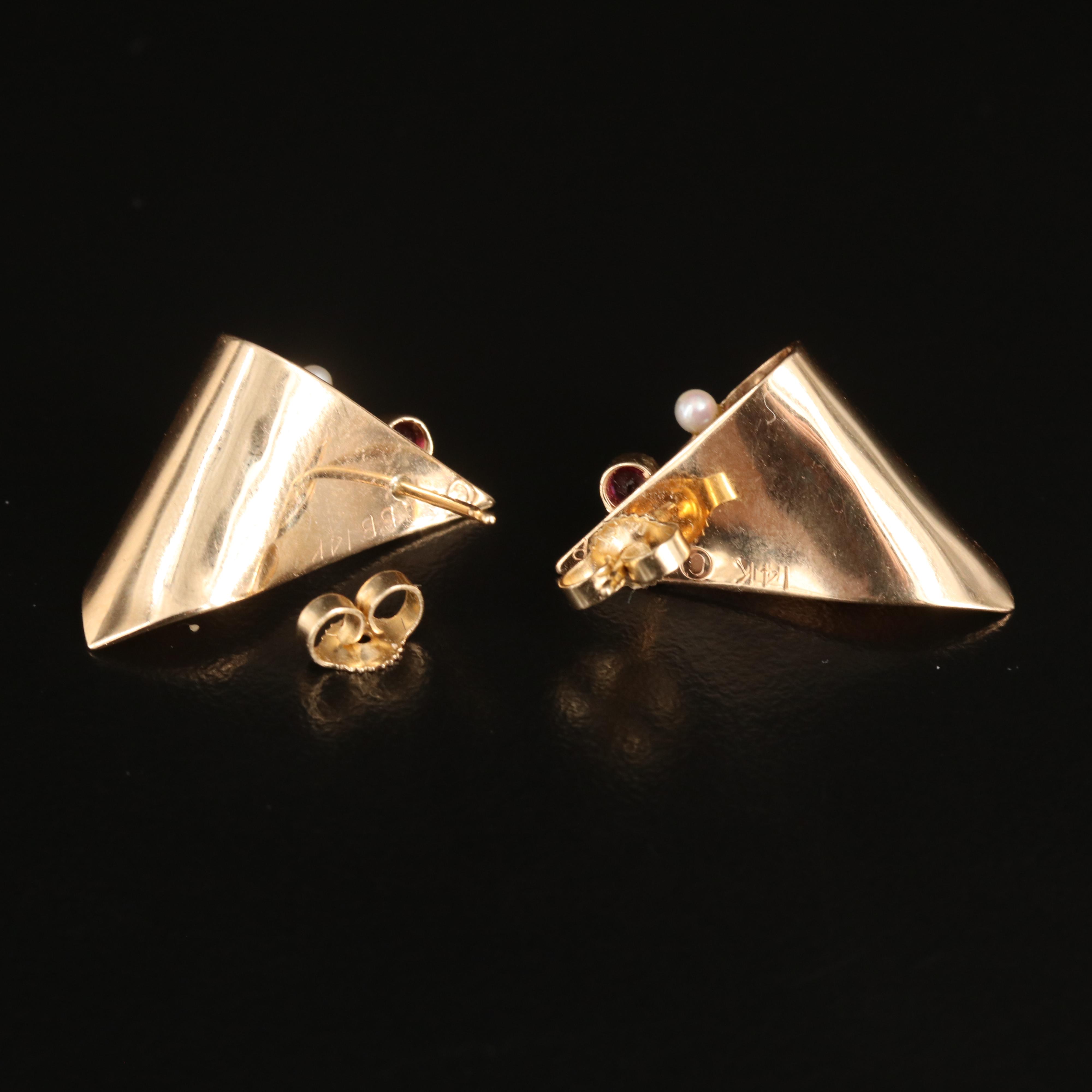 14K Ruby and Seed Pearl Earrings