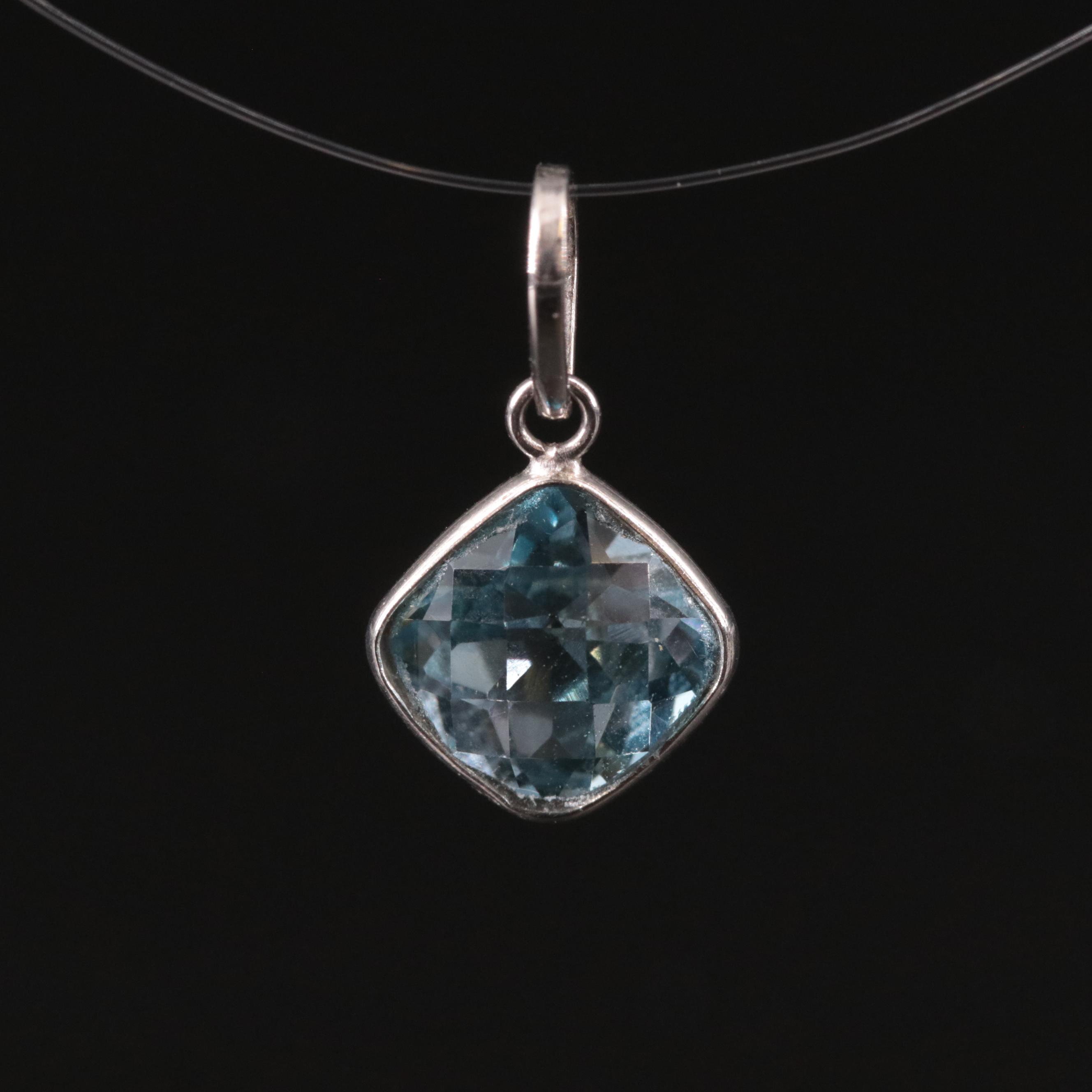 14K Blue Topaz Pendant