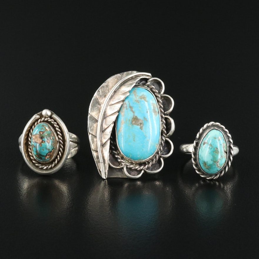 Western Style Sterling Turquoise Ring with Music Box