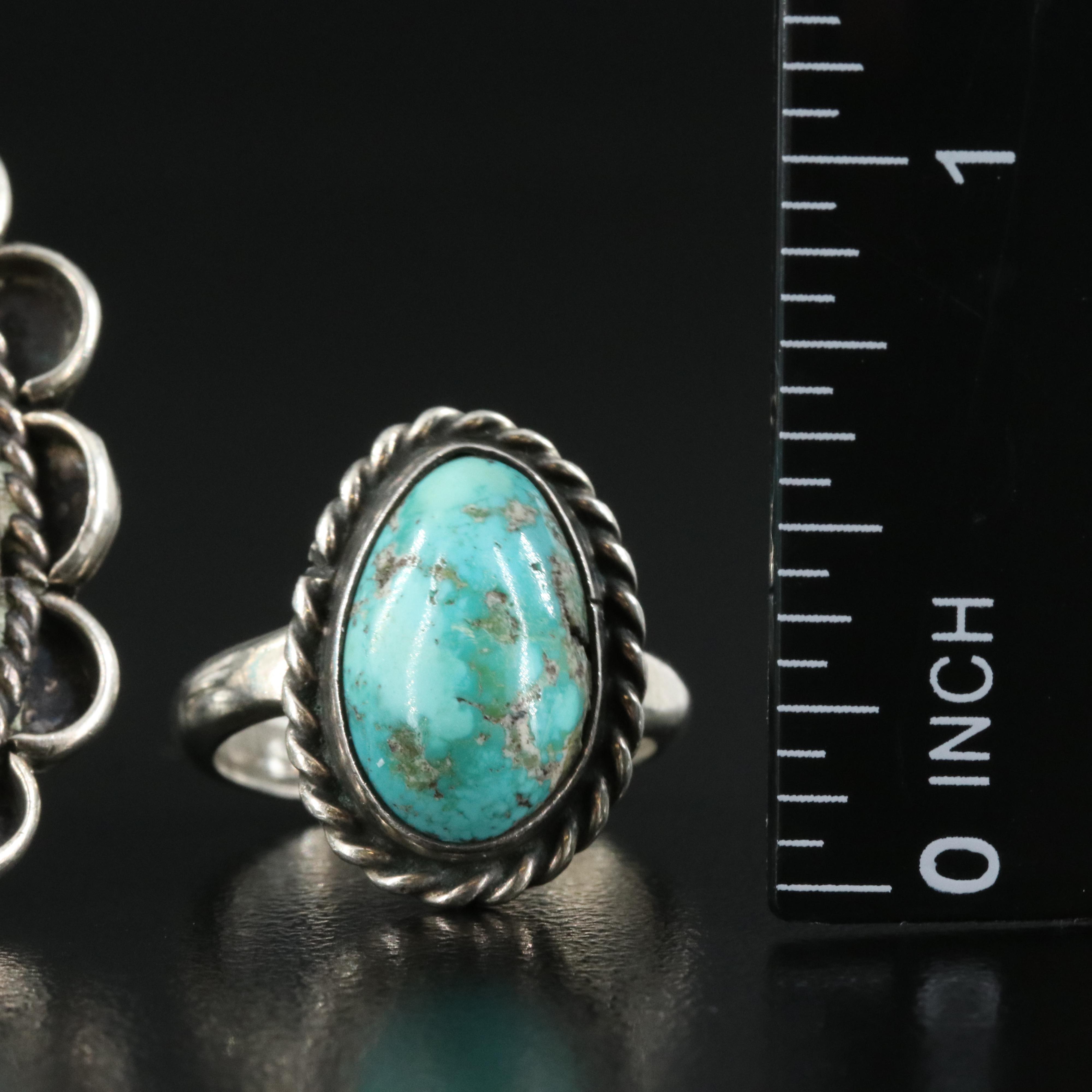 Western Style Sterling Turquoise Ring with Music Box