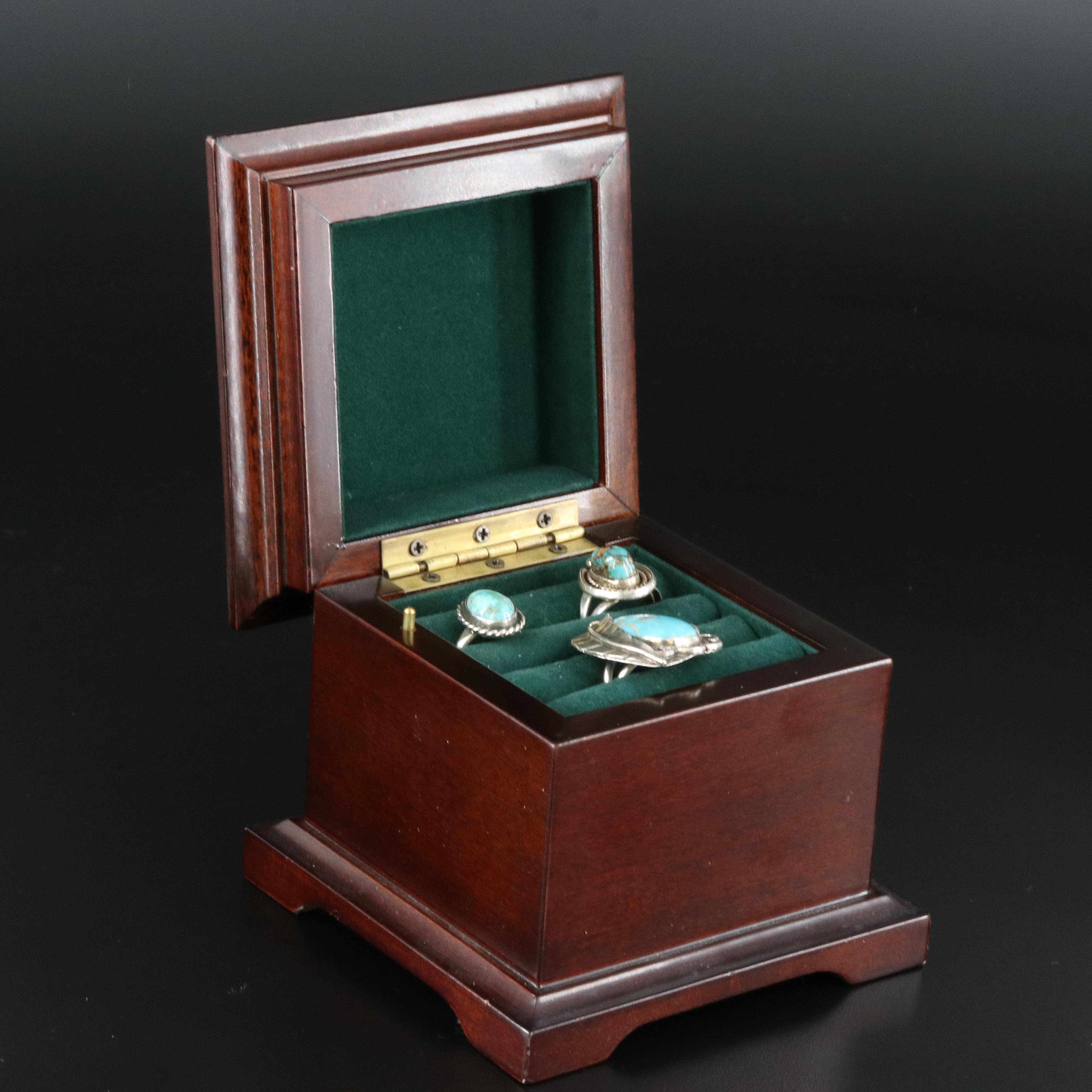 Western Style Sterling Turquoise Ring with Music Box