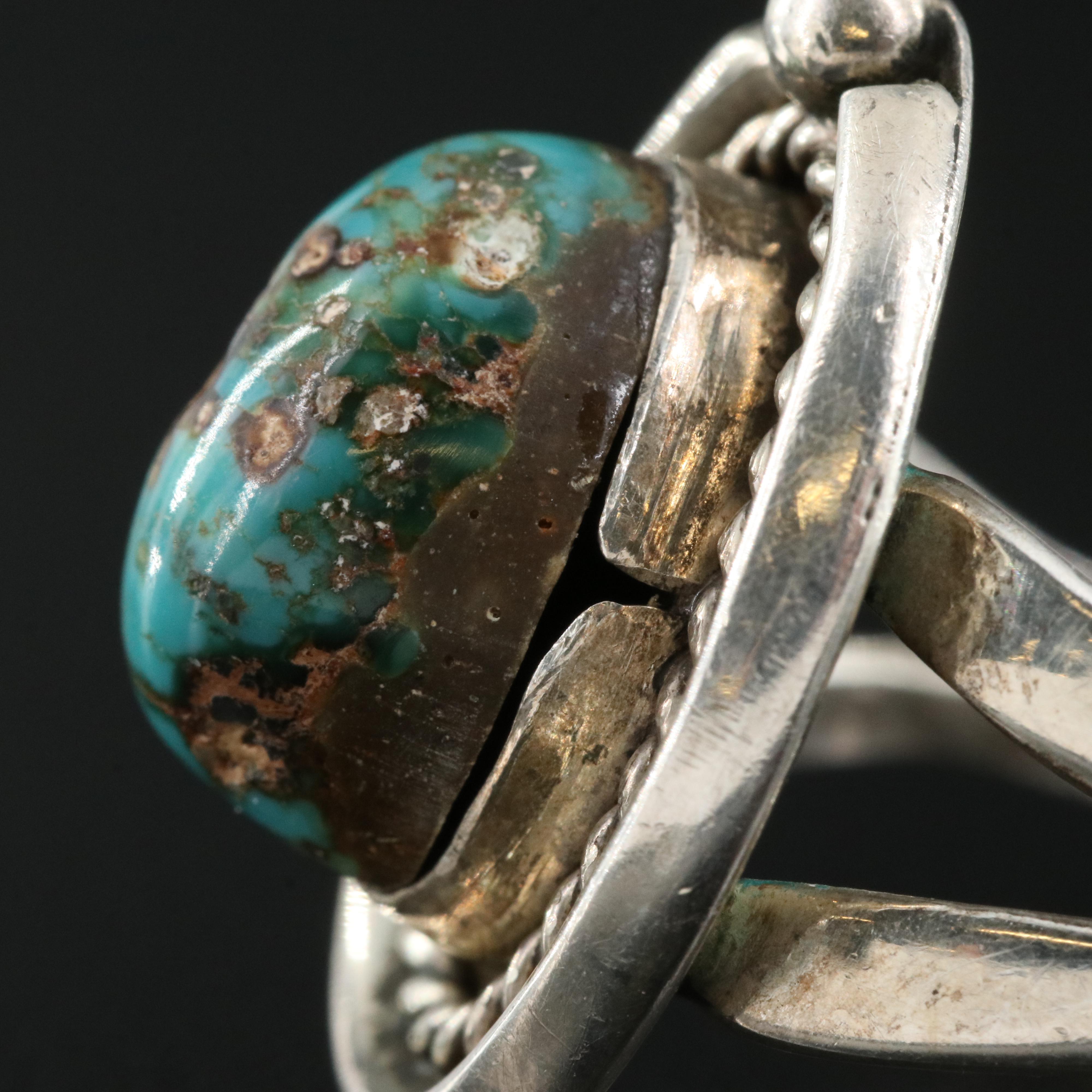 Western Style Sterling Turquoise Ring with Music Box