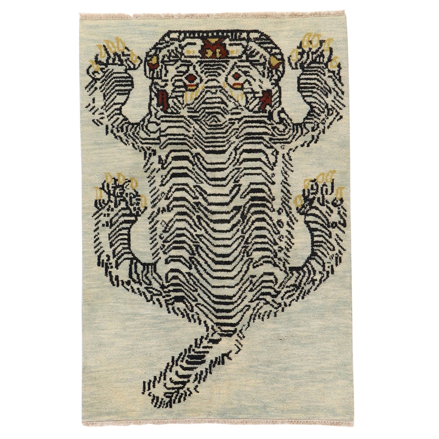 3'11 x 6'1 Hand-Knotted Nepalese Pictorial Tiger Area Rug