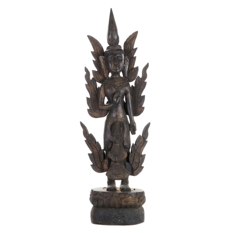 Indonesian Carved Wood Male Deity, Late 20th Century