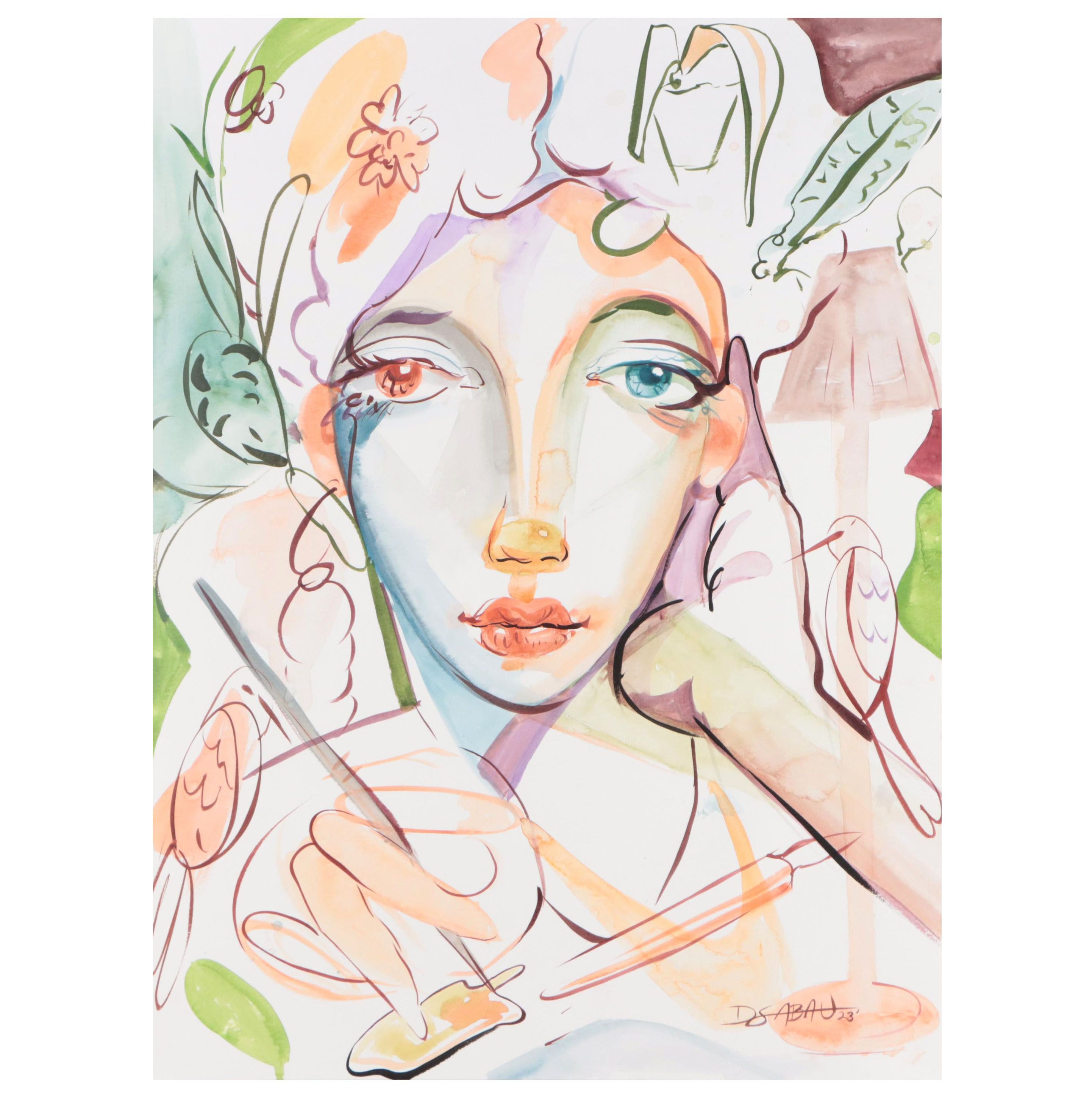 Dan Sabau Watercolor Painting "The Portrait Painter in The Studio," 2023