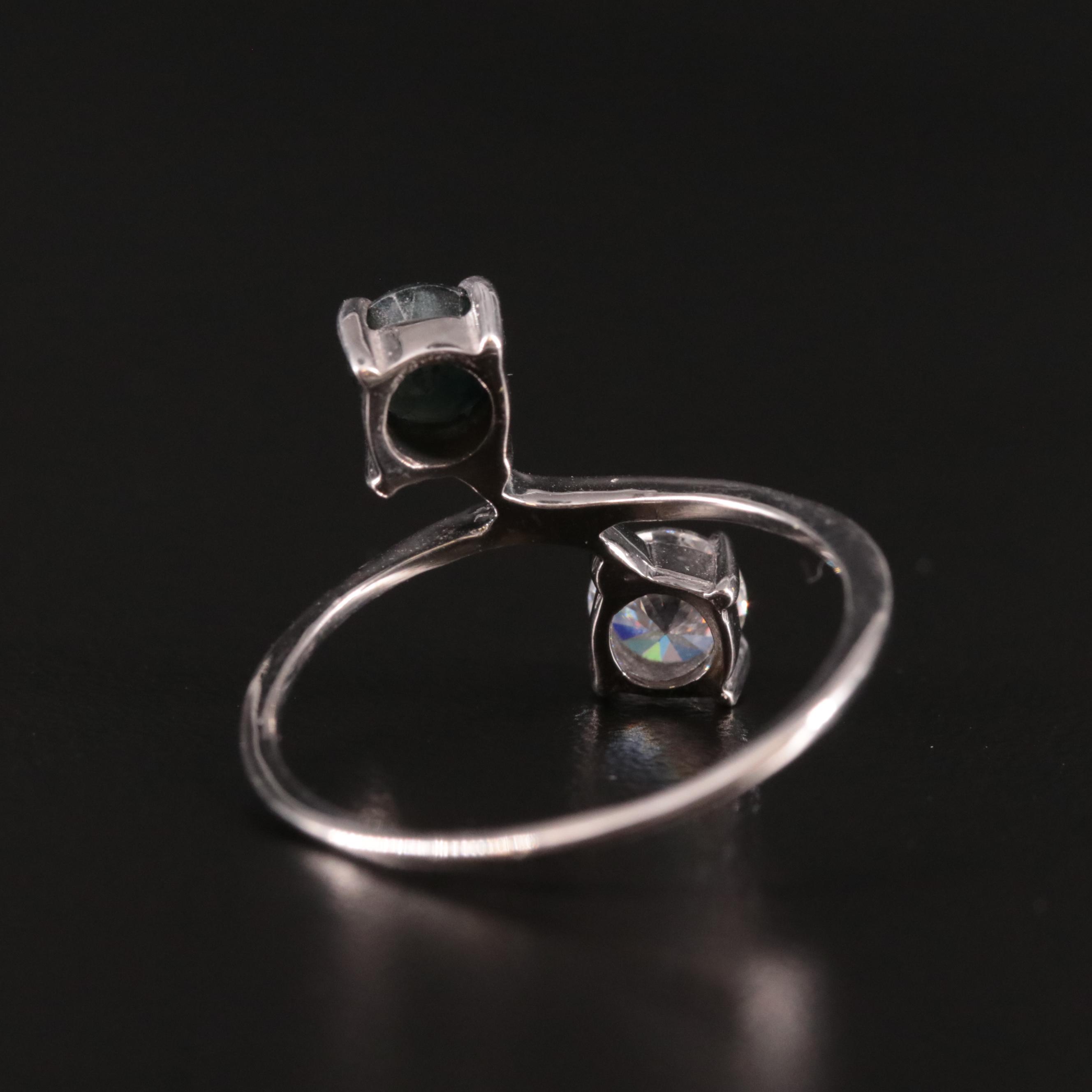 Sterling Sapphire and Cubic Zirconia Toi et Moi Ring