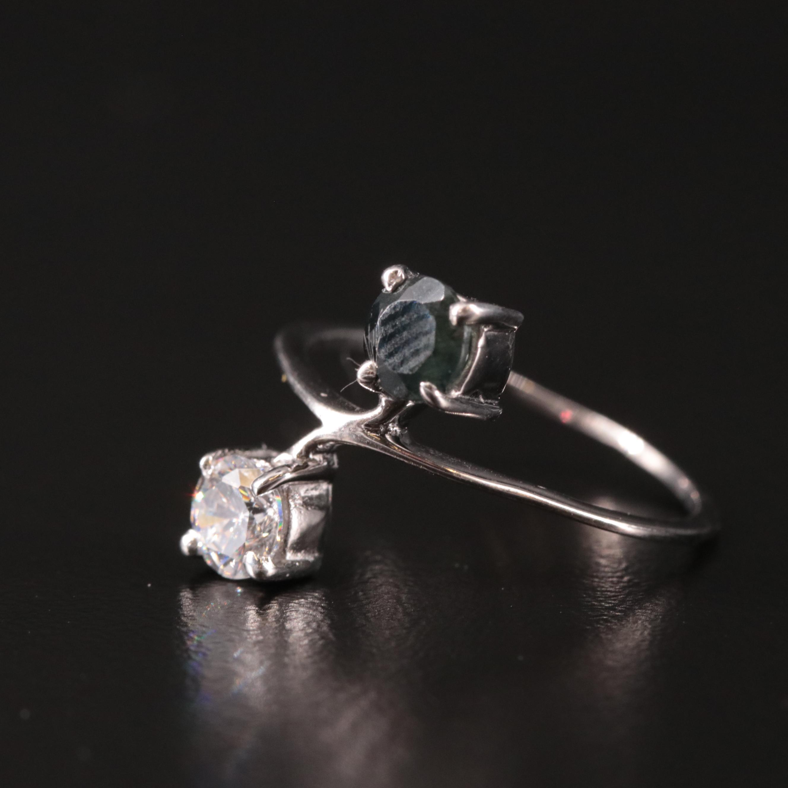 Sterling Sapphire and Cubic Zirconia Toi et Moi Ring