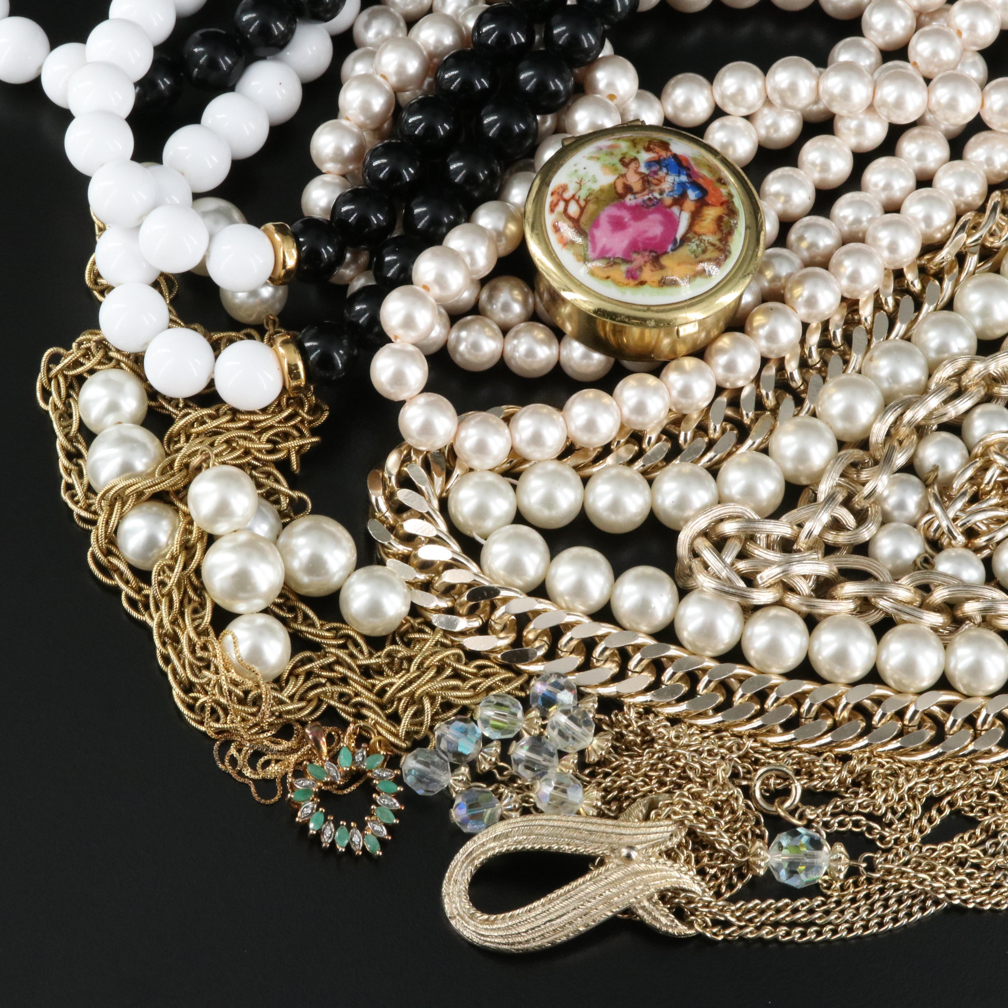 Sterling Heart Necklace Including Diamond, Emerald, Necklaces and Trinket Box