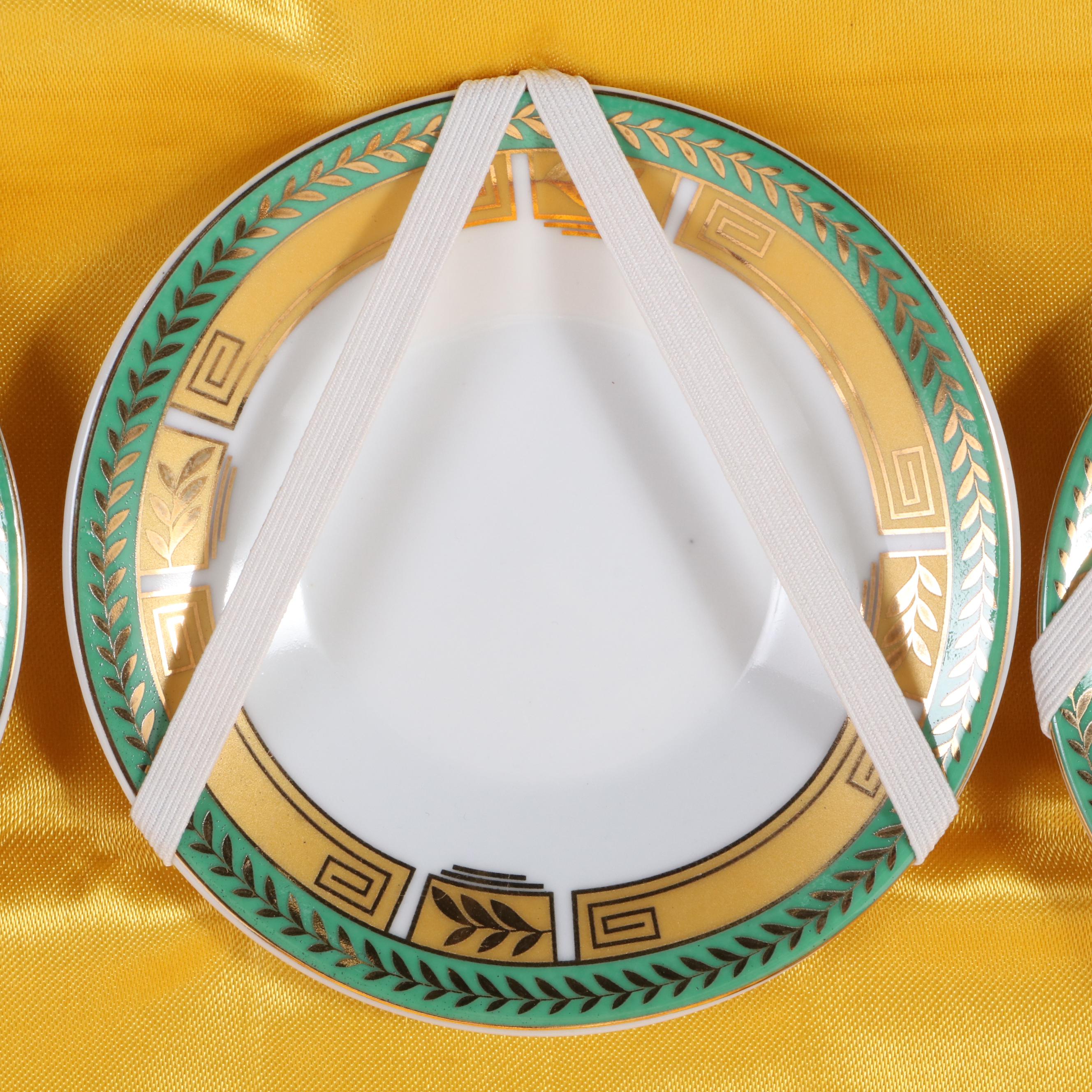 Chinese Gilt Accented Porcelain Tea Set with Silk Box, Mid to Late 20th C.