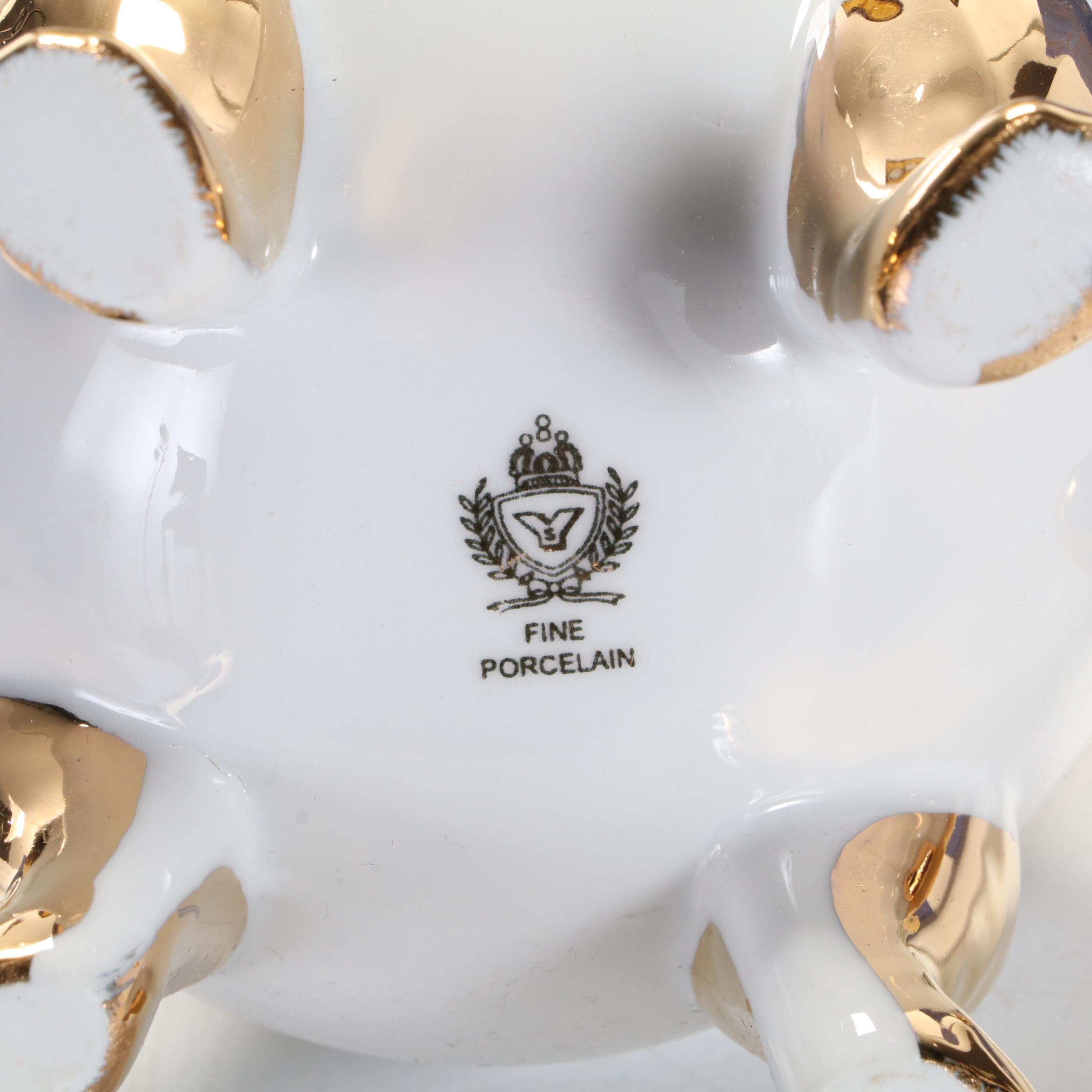 Chinese Gilt Accented Porcelain Tea Set with Silk Box, Mid to Late 20th C.