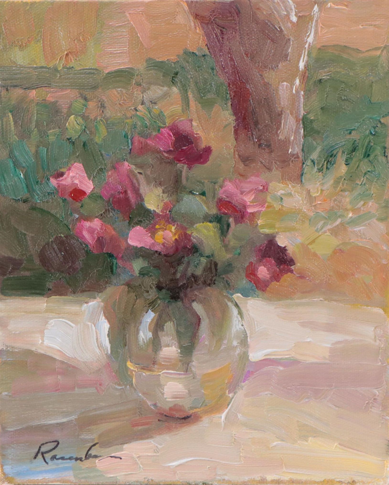 Sally Rosenbaum Floral Still Life Oil Painting, 21st Century
