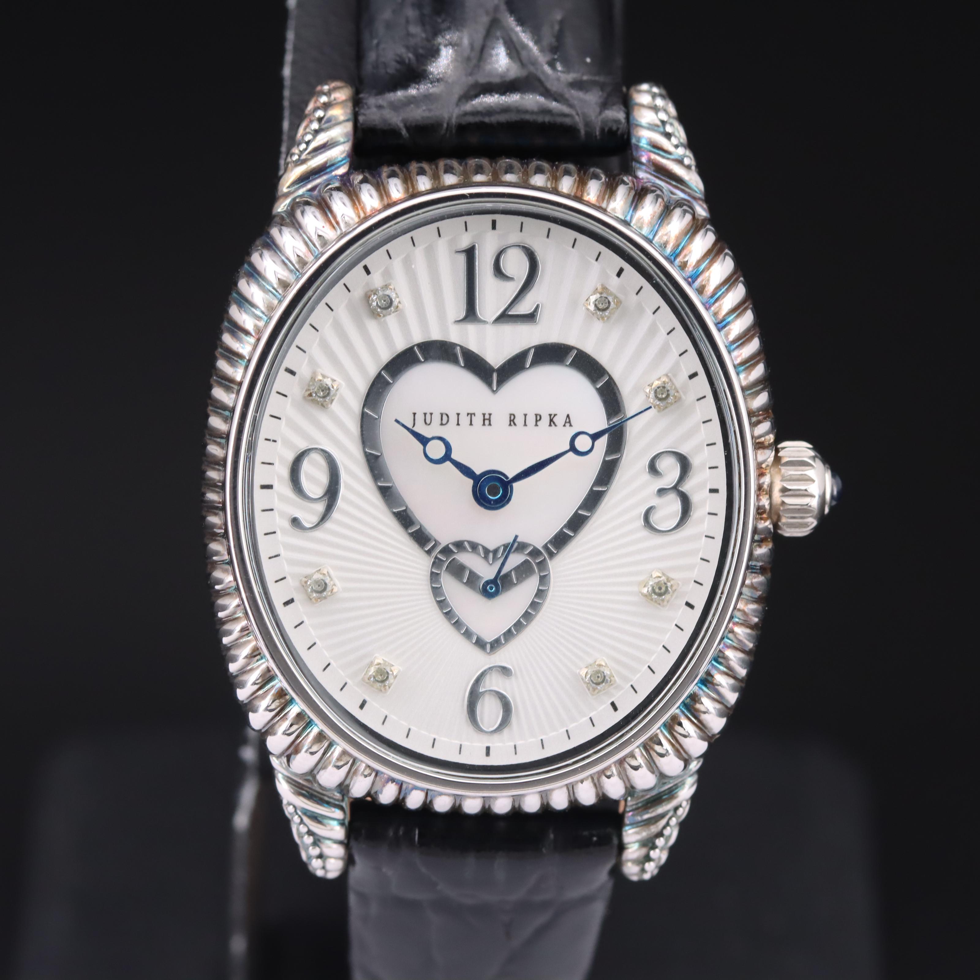 Judith Ripka Mother-of-Pearl Hearts Dial Sterling and Stainless Steel Watch