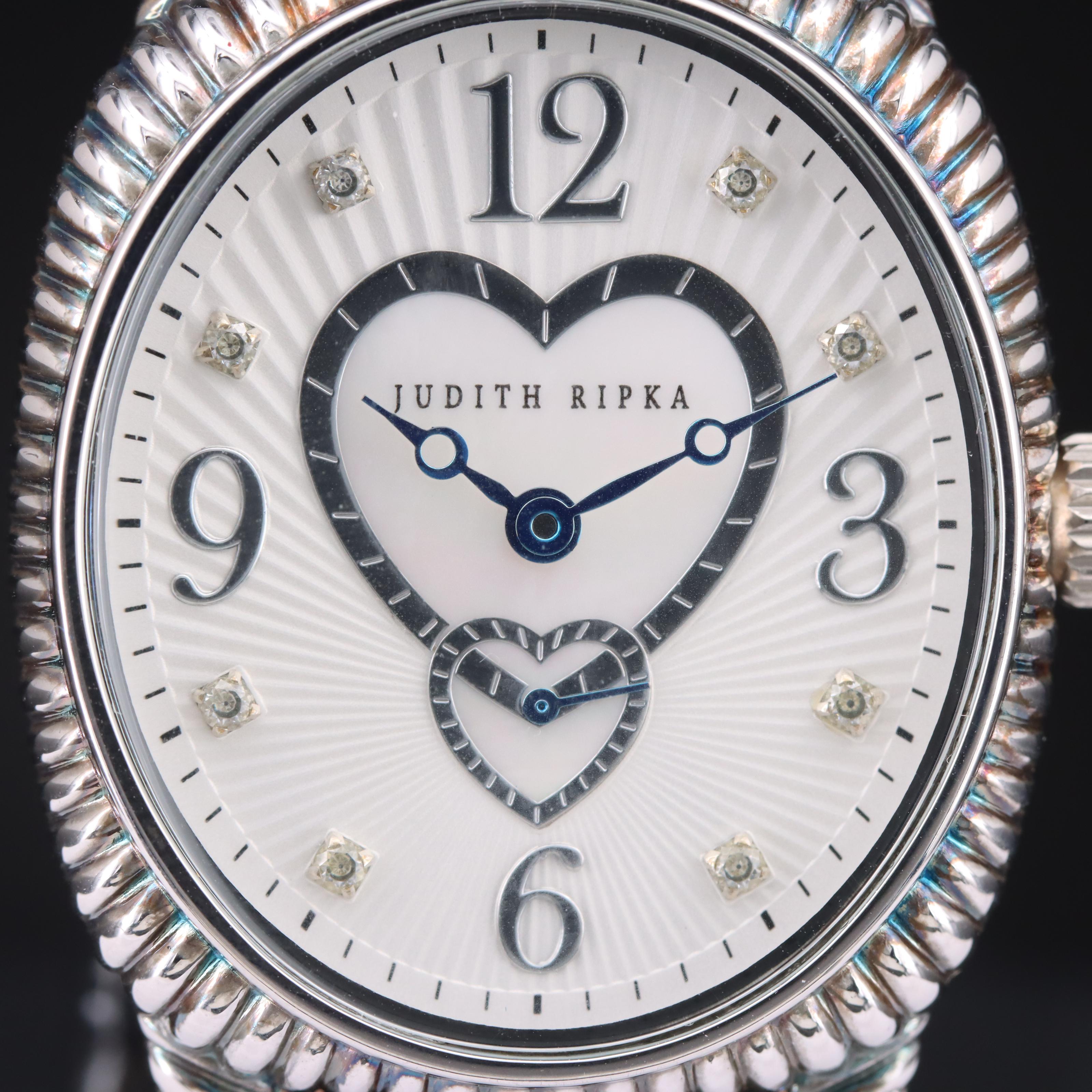 Judith Ripka Mother-of-Pearl Hearts Dial Sterling and Stainless Steel Watch