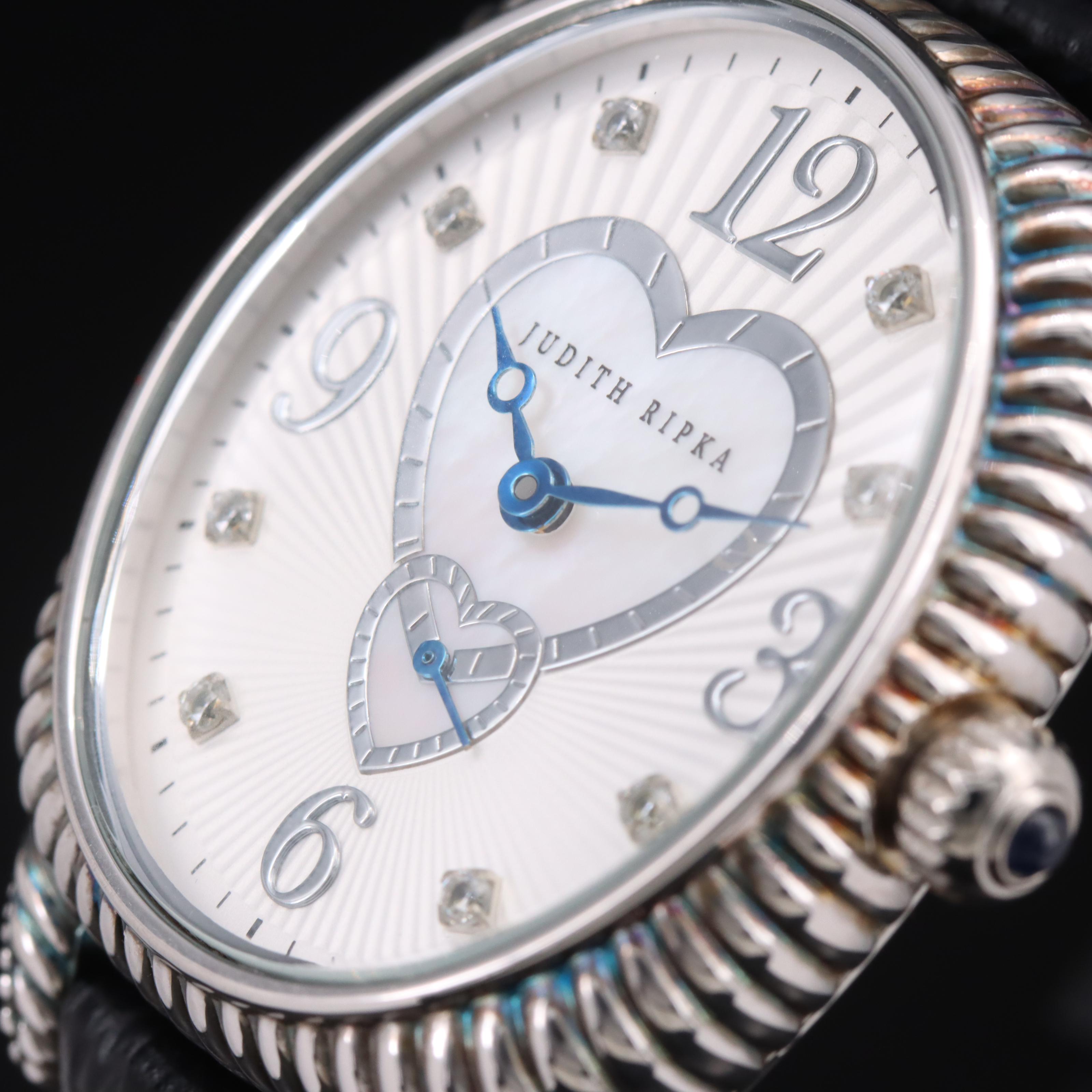 Judith Ripka Mother-of-Pearl Hearts Dial Sterling and Stainless Steel Watch