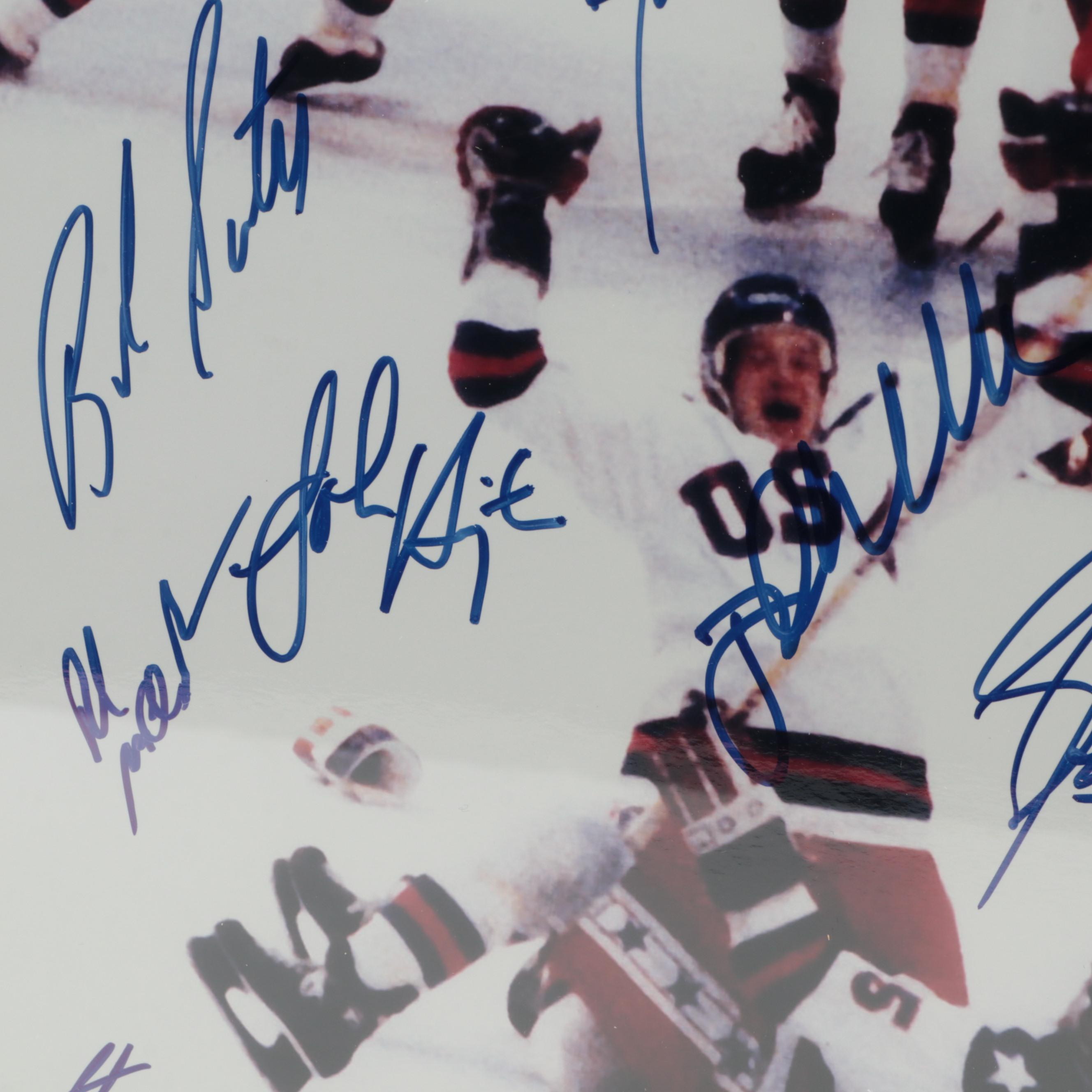 Eruzione, Brooks and More Signed 1980 Team USA Champs Hockey Giclée in Mat Frame