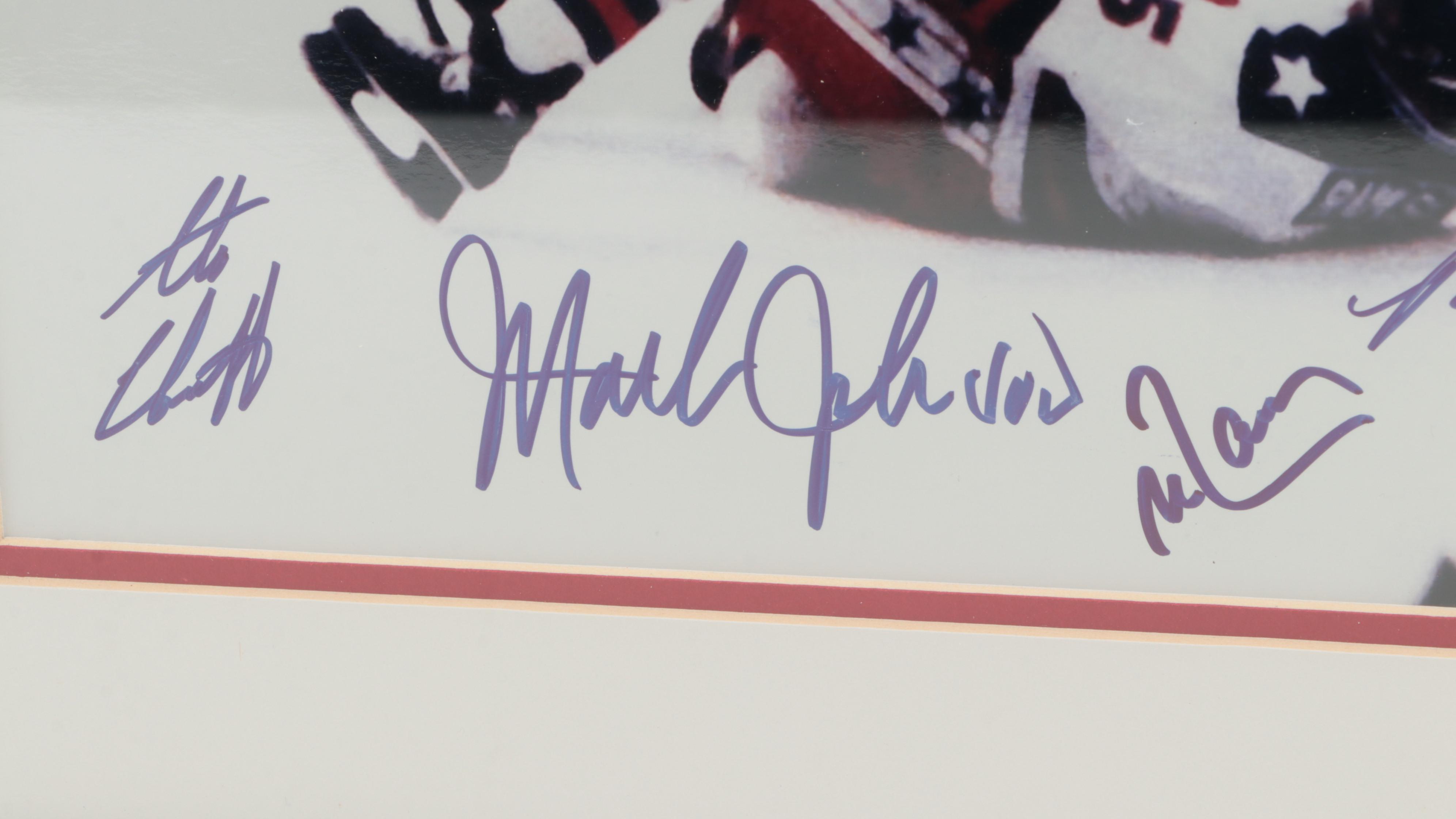 Eruzione, Brooks and More Signed 1980 Team USA Champs Hockey Giclée in Mat Frame