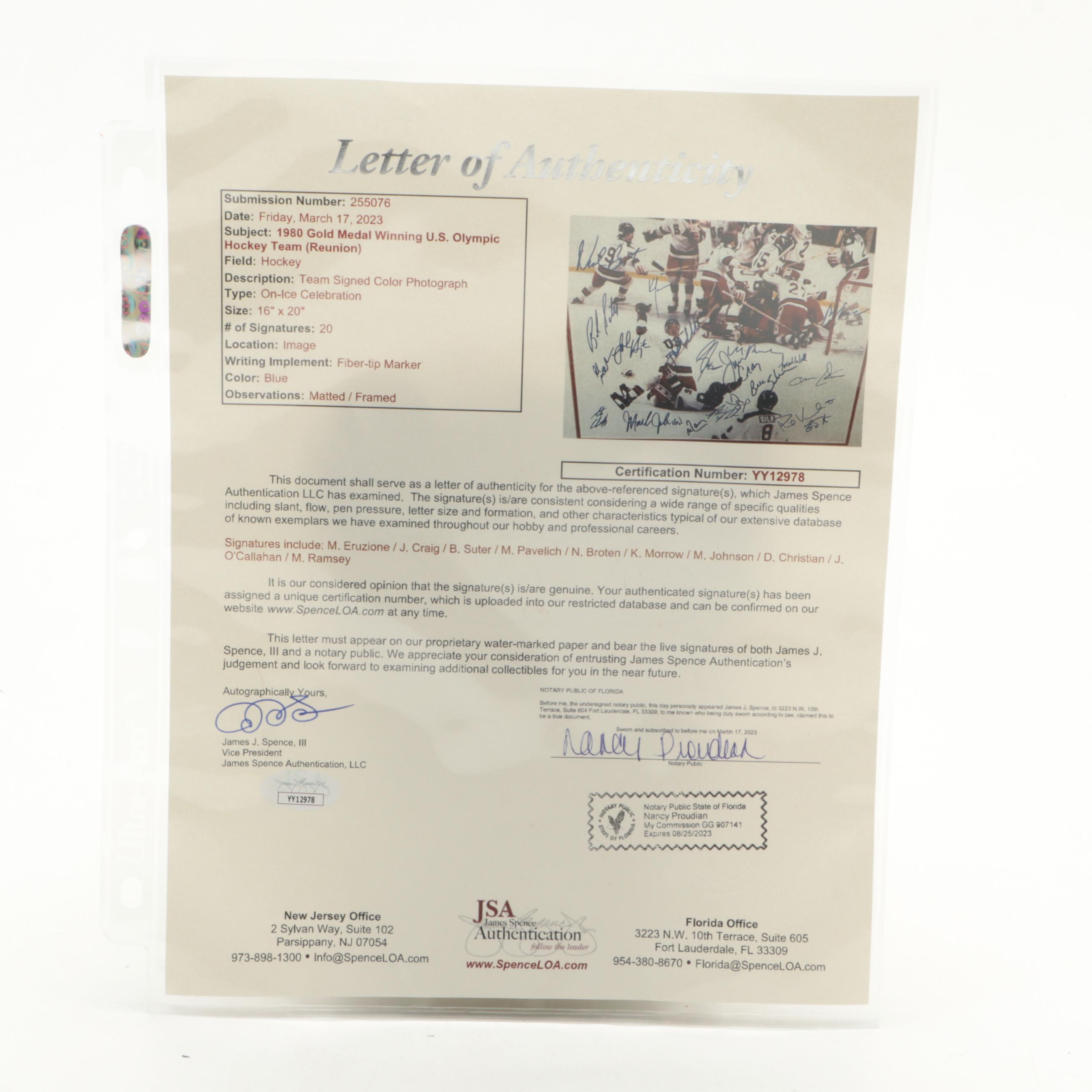 Eruzione, Brooks and More Signed 1980 Team USA Champs Hockey Giclée in Mat Frame