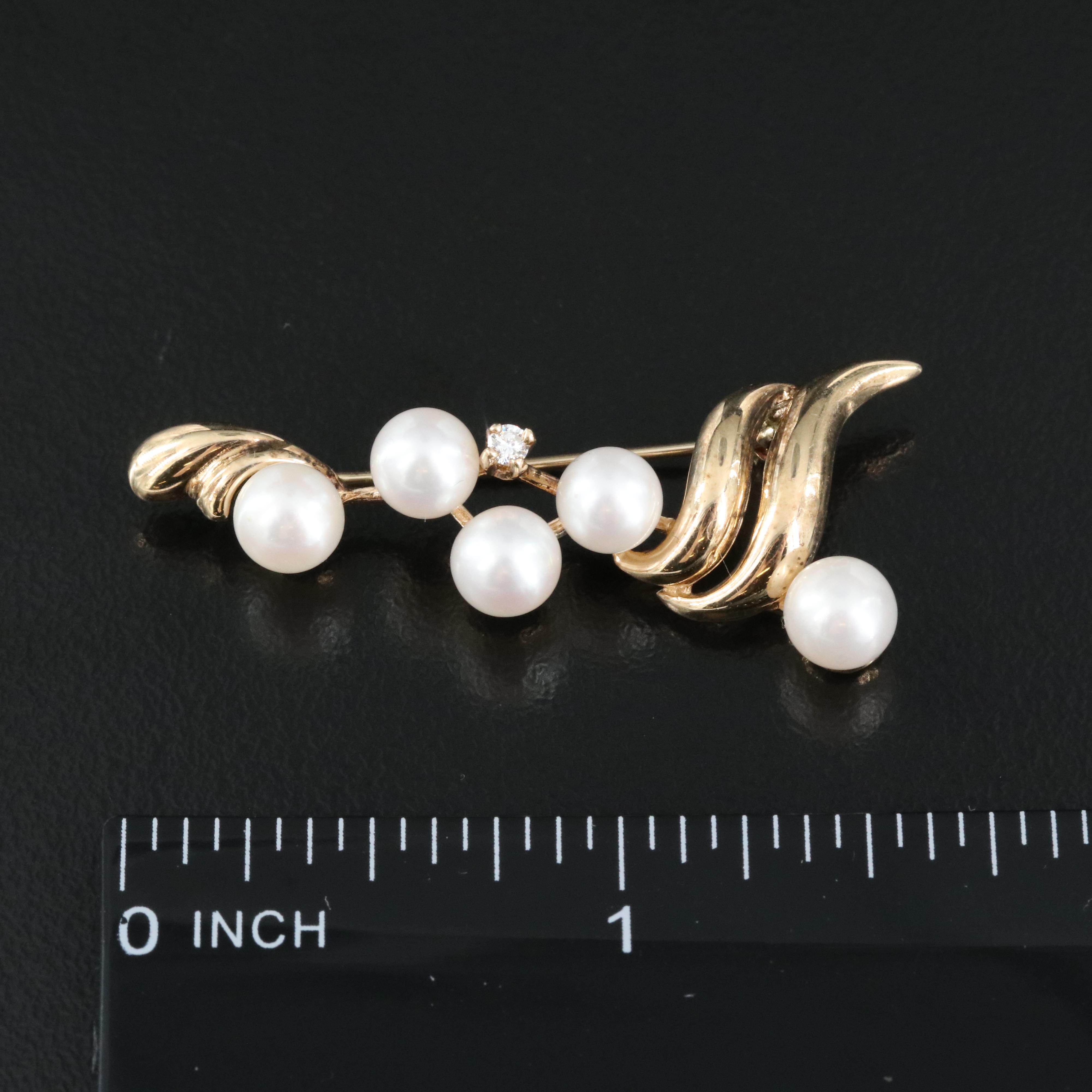 14K Pearl and Diamond Brooch