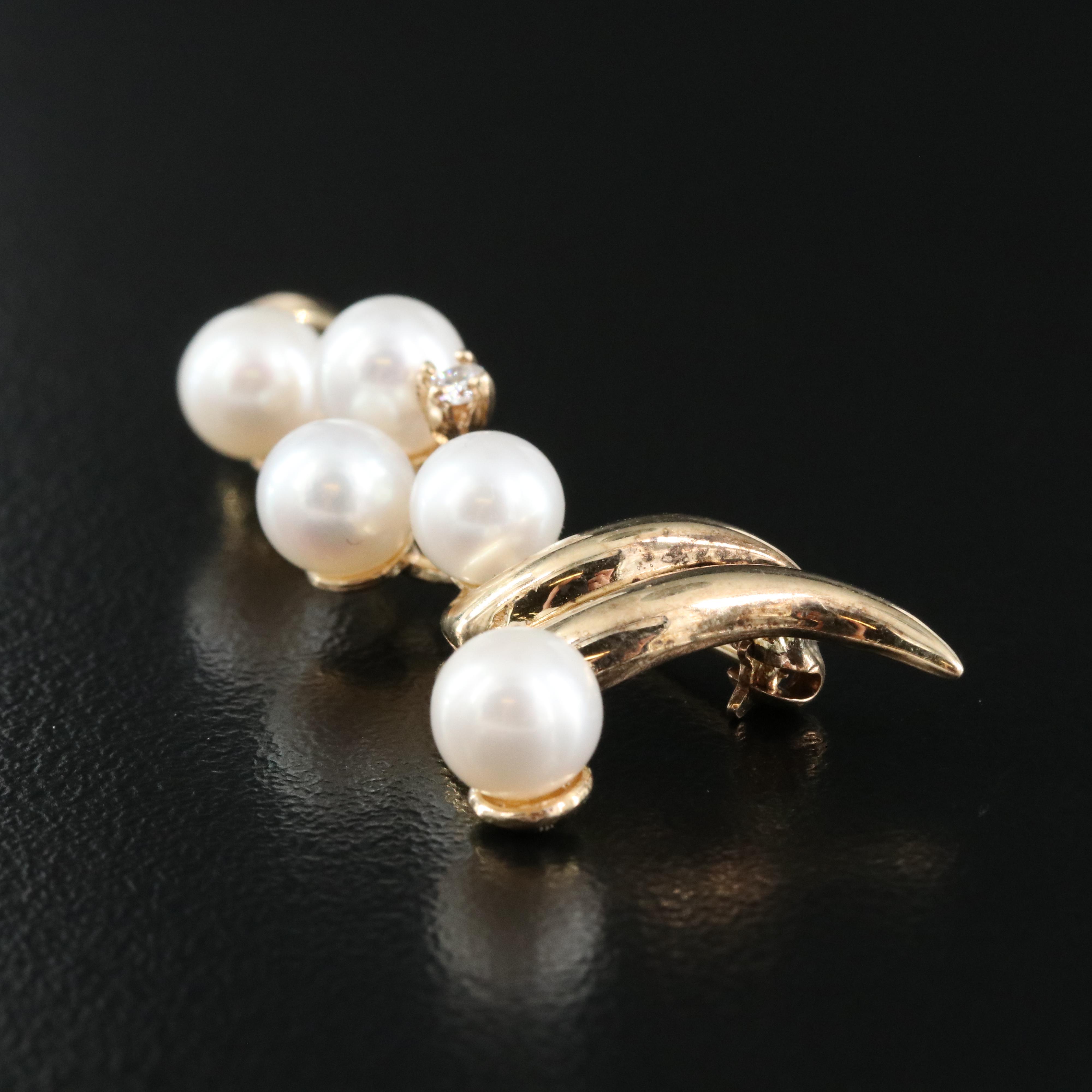 14K Pearl and Diamond Brooch