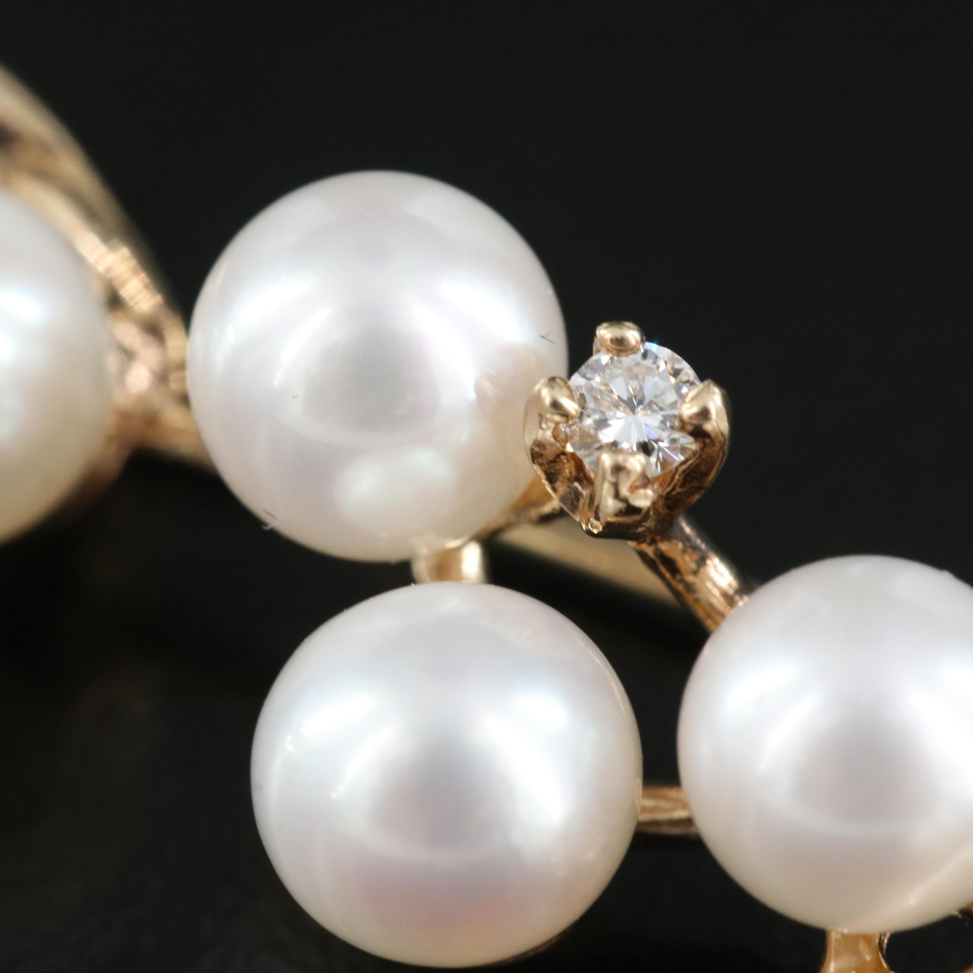 14K Pearl and Diamond Brooch