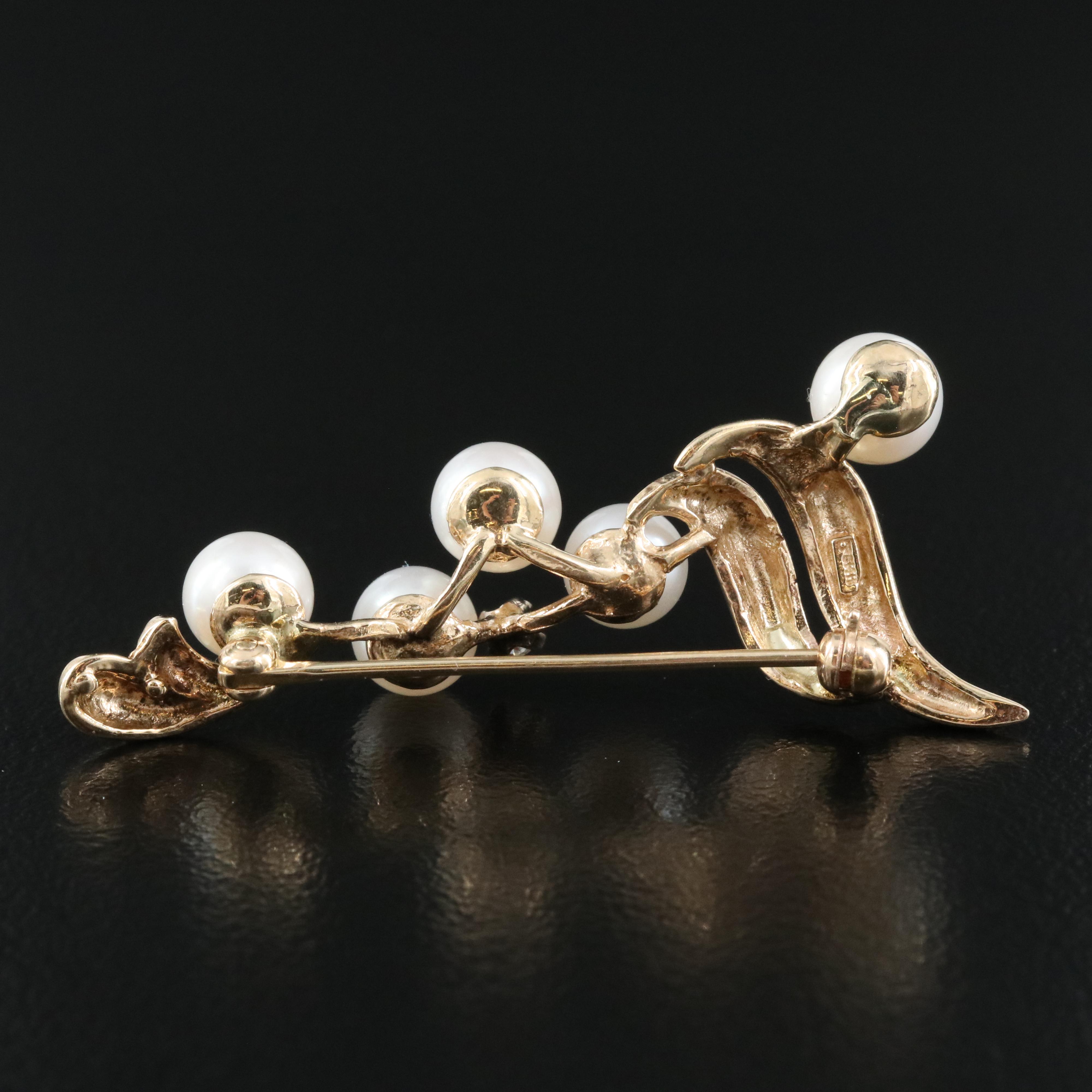 14K Pearl and Diamond Brooch