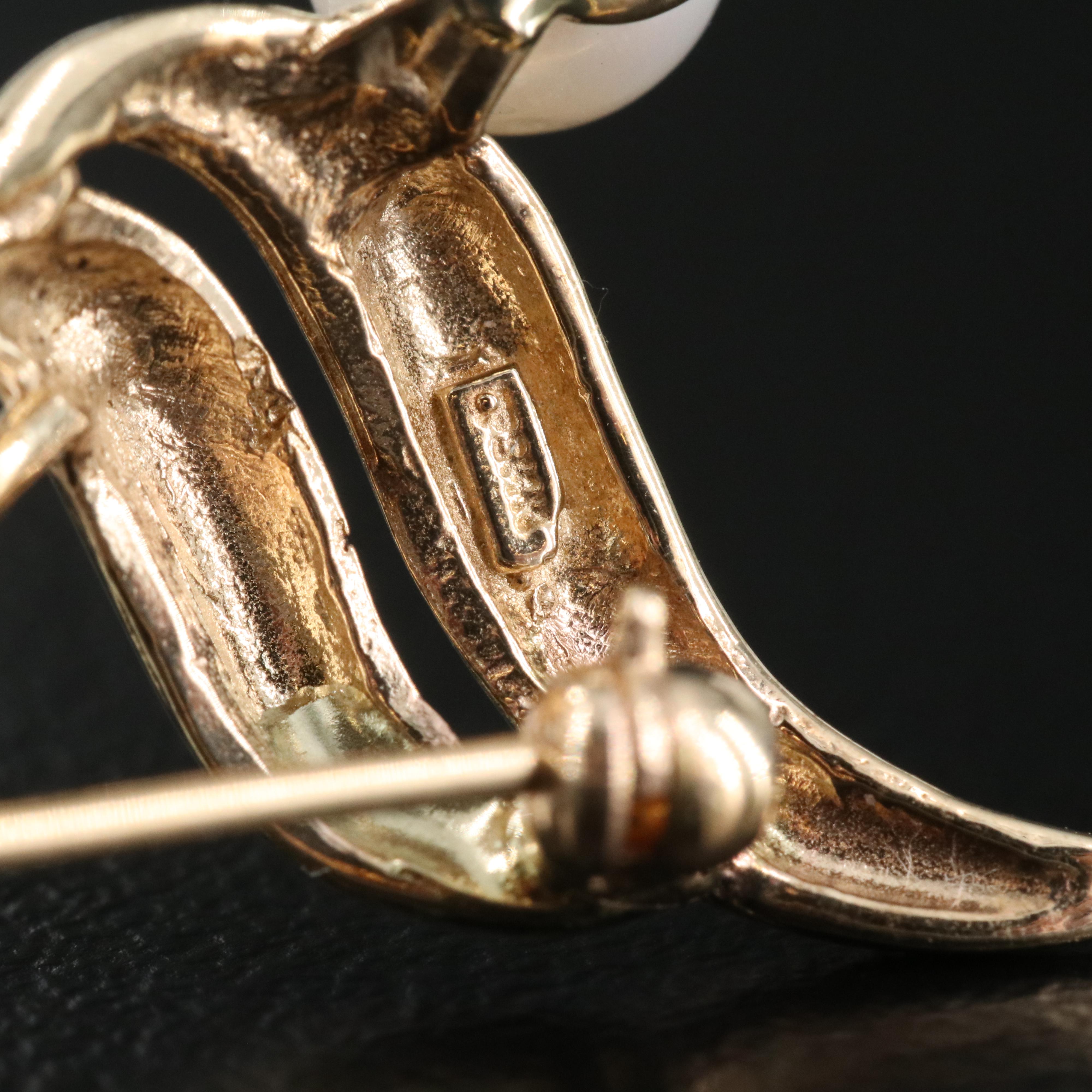 14K Pearl and Diamond Brooch